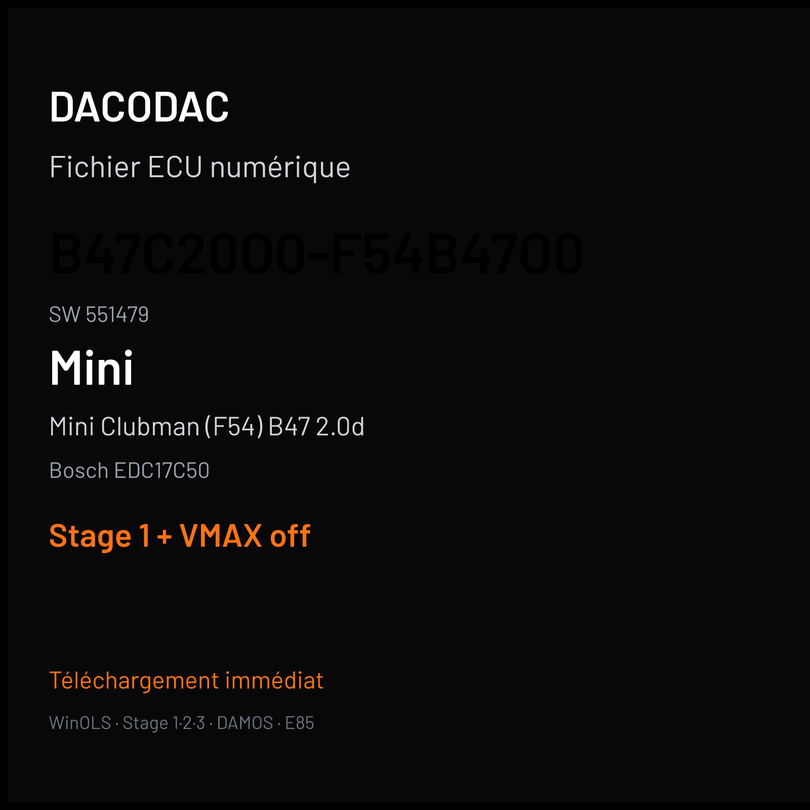 Mini Clubman (F54) B47 2.0d — Bosch EDC17C50 — B47C20O0-F54B47O0 · 551479 — Stage 1 + VMAX off