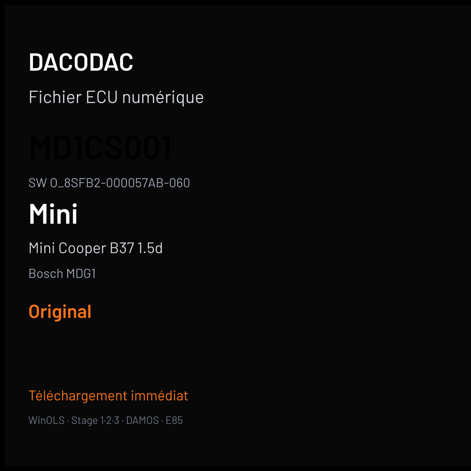 Mini Cooper B37 1.5d — Bosch MDG1 — MD1CS001 · O_8SFB2-000057AB-060 — Original