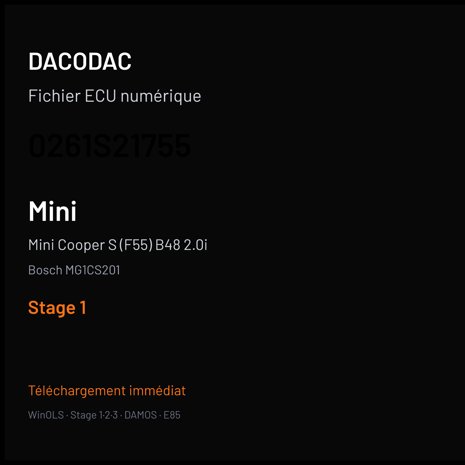 Mini Cooper S (F55) B48 2.0i (2018) — Bosch MG1CS201 — 0261S21755 — Stage 1