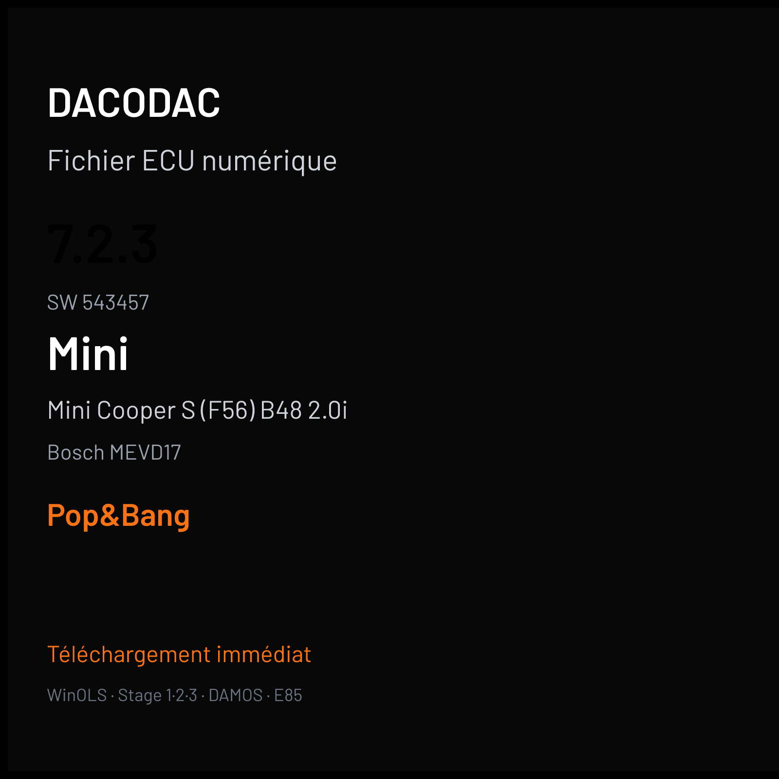 Mini Cooper S (F56) B48 2.0i (2016) — Bosch MEVD17 — 7.2.3 · 543457 — Pop&Bang