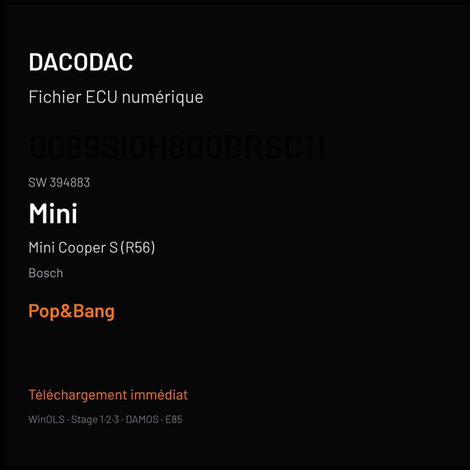 Mini Cooper S (R56) (2008) — Bosch — 0089SI0H800BRSC11 · 394883 — Pop&Bang
