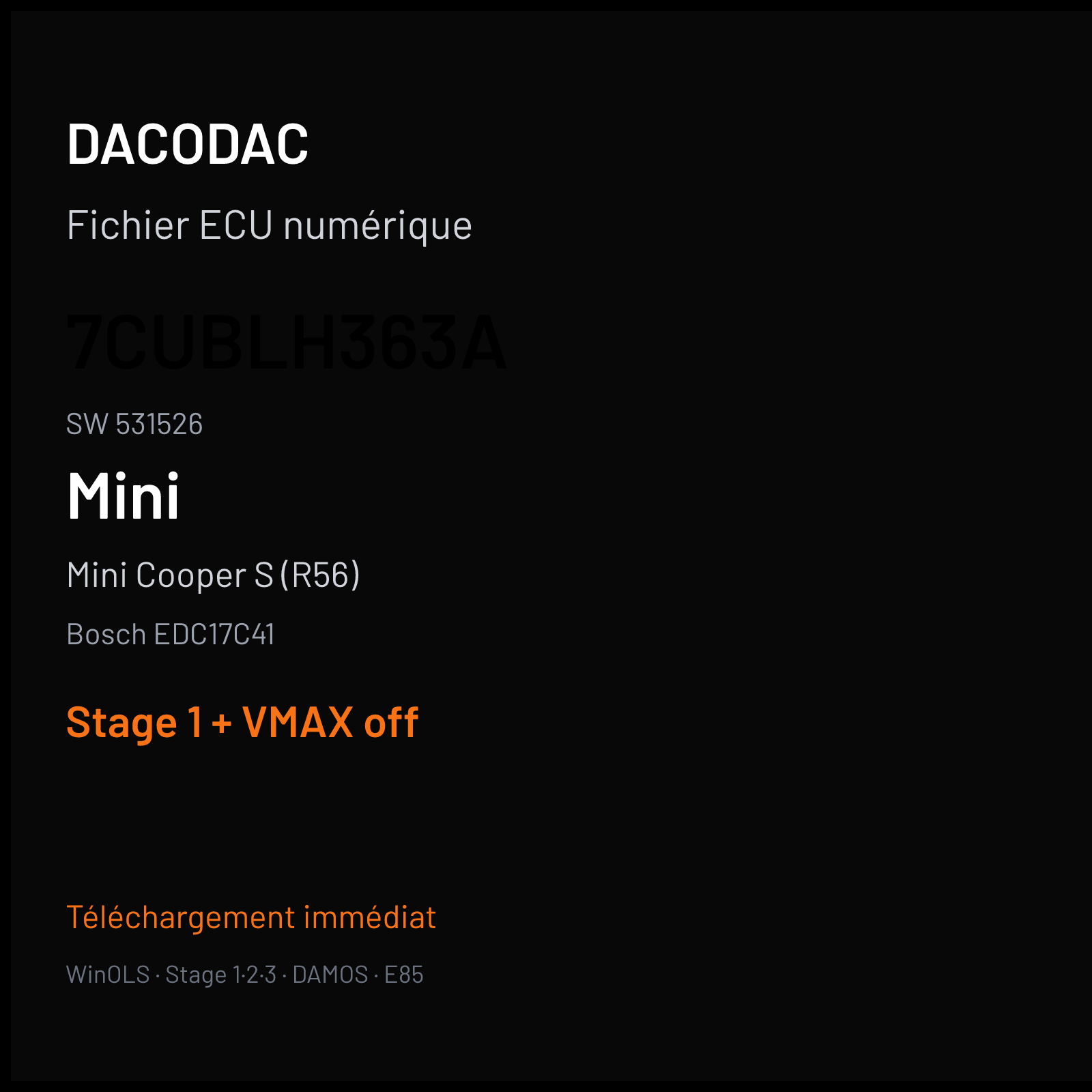 Mini Cooper S (R56) (2010) — Bosch EDC17C41 — 7CUBLH363A · 531526 — Stage 1 + VMAX off