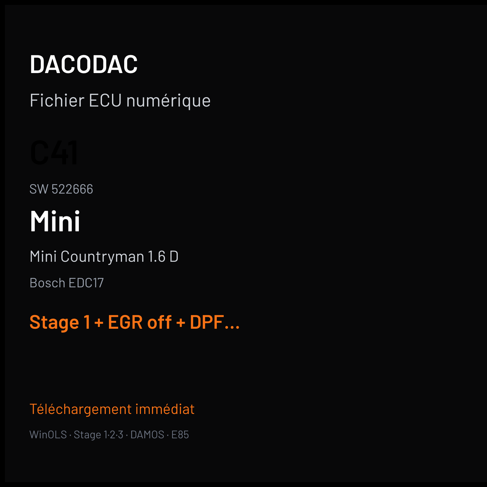 Mini Countryman 1.6 D — Bosch EDC17 — C41 · 522666 — Stage 1 + EGR off + DPF off + VMAX off