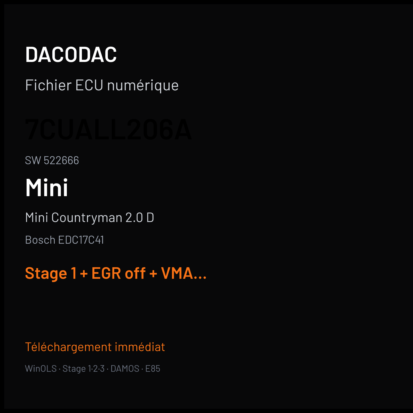 Mini Countryman 2.0 D (2011) — Bosch EDC17C41 — 7CUALL206A · 522666 — Stage 1 + EGR off + VMAX off