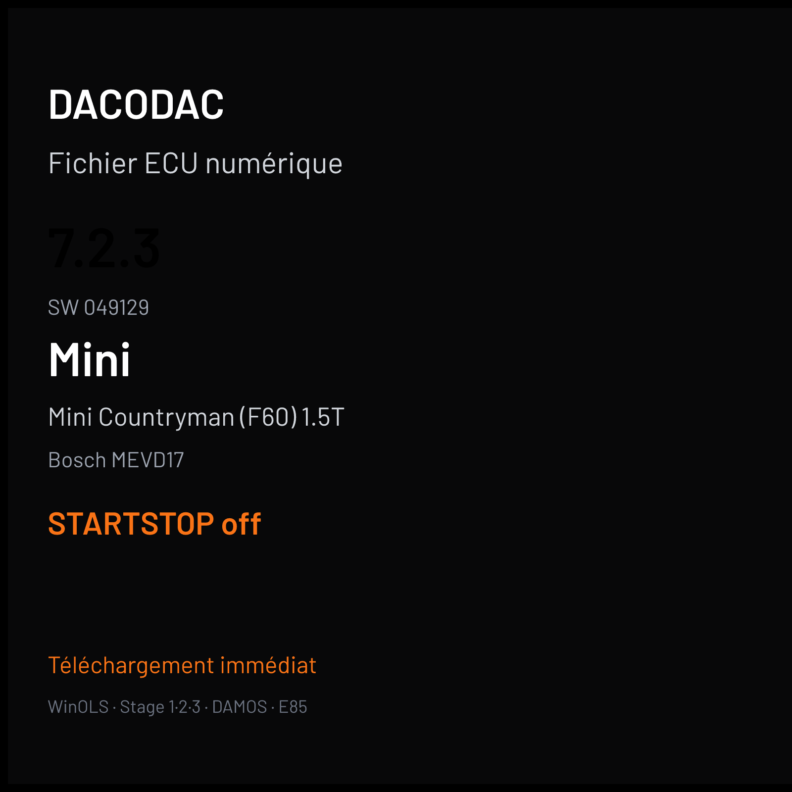 Mini Countryman (F60) 1.5T (2017) — Bosch MEVD17 — 7.2.3 · 049129 — STARTSTOP off