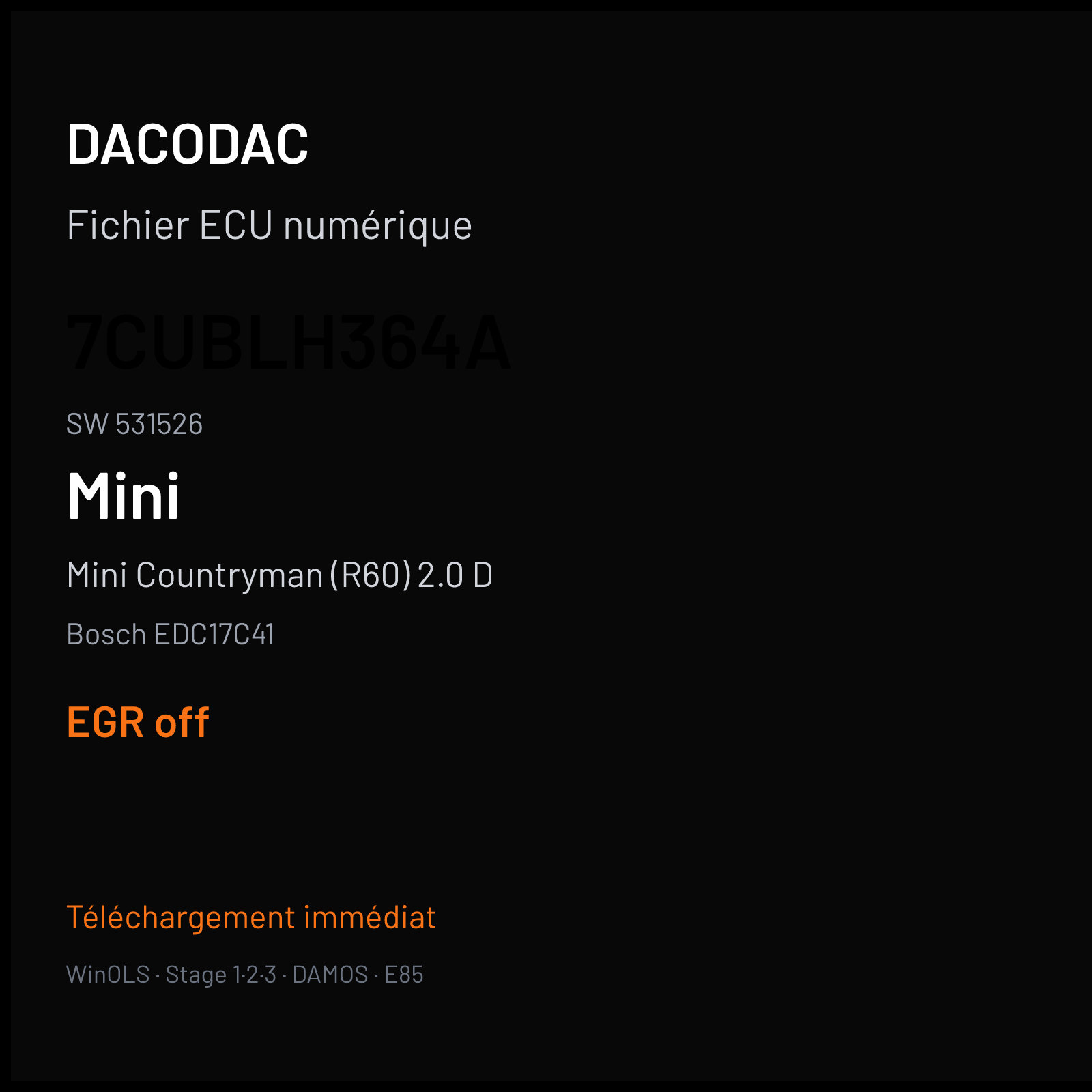 Mini Countryman (R60) 2.0 D (2015) — Bosch EDC17C41 — 7CUBLH364A · 531526 — EGR off