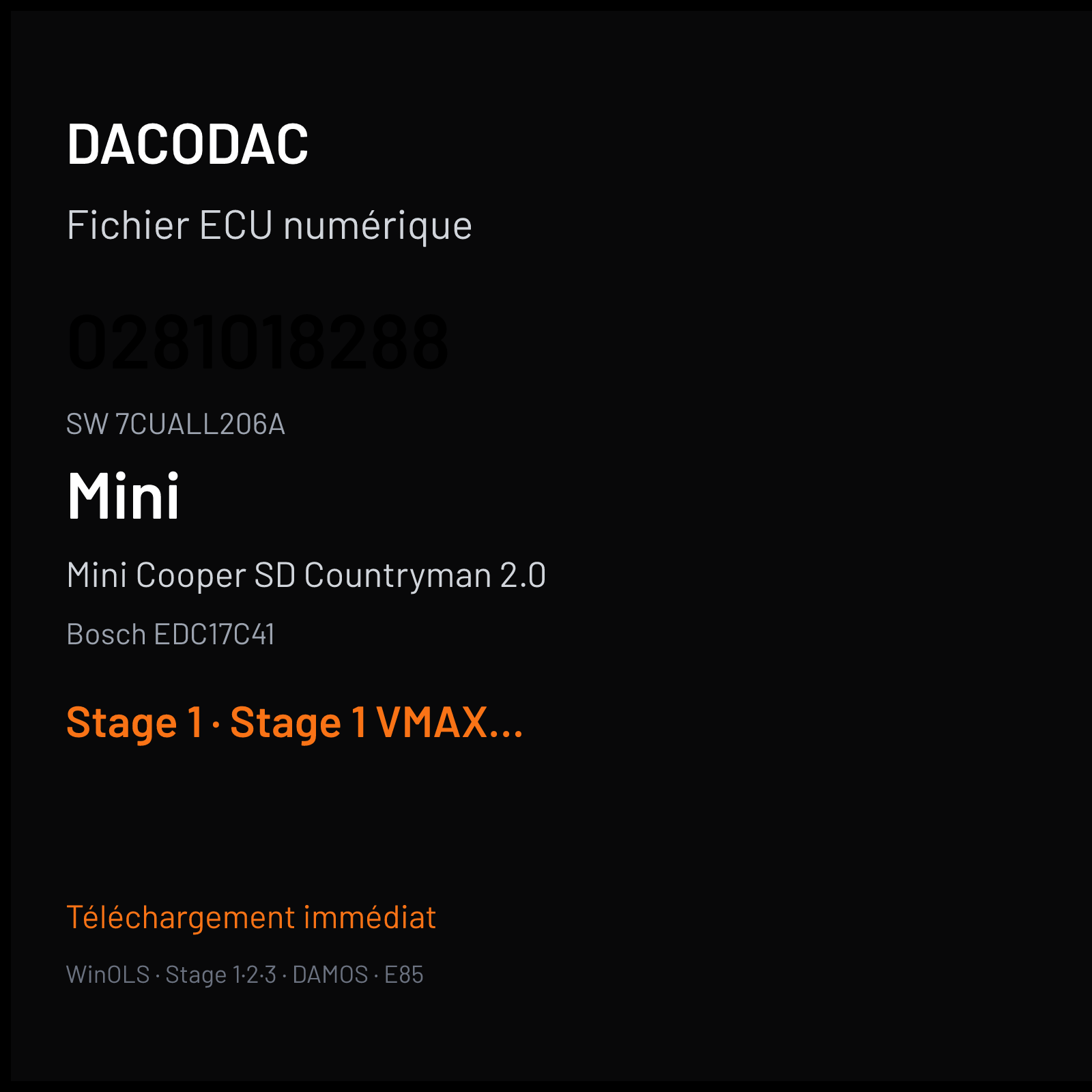 Mini Cooper SD Countryman 2.0 142 ch (2011) — Bosch EDC17C41 — 0281018288 · 7CUALL206A · 522666 — Stage 1