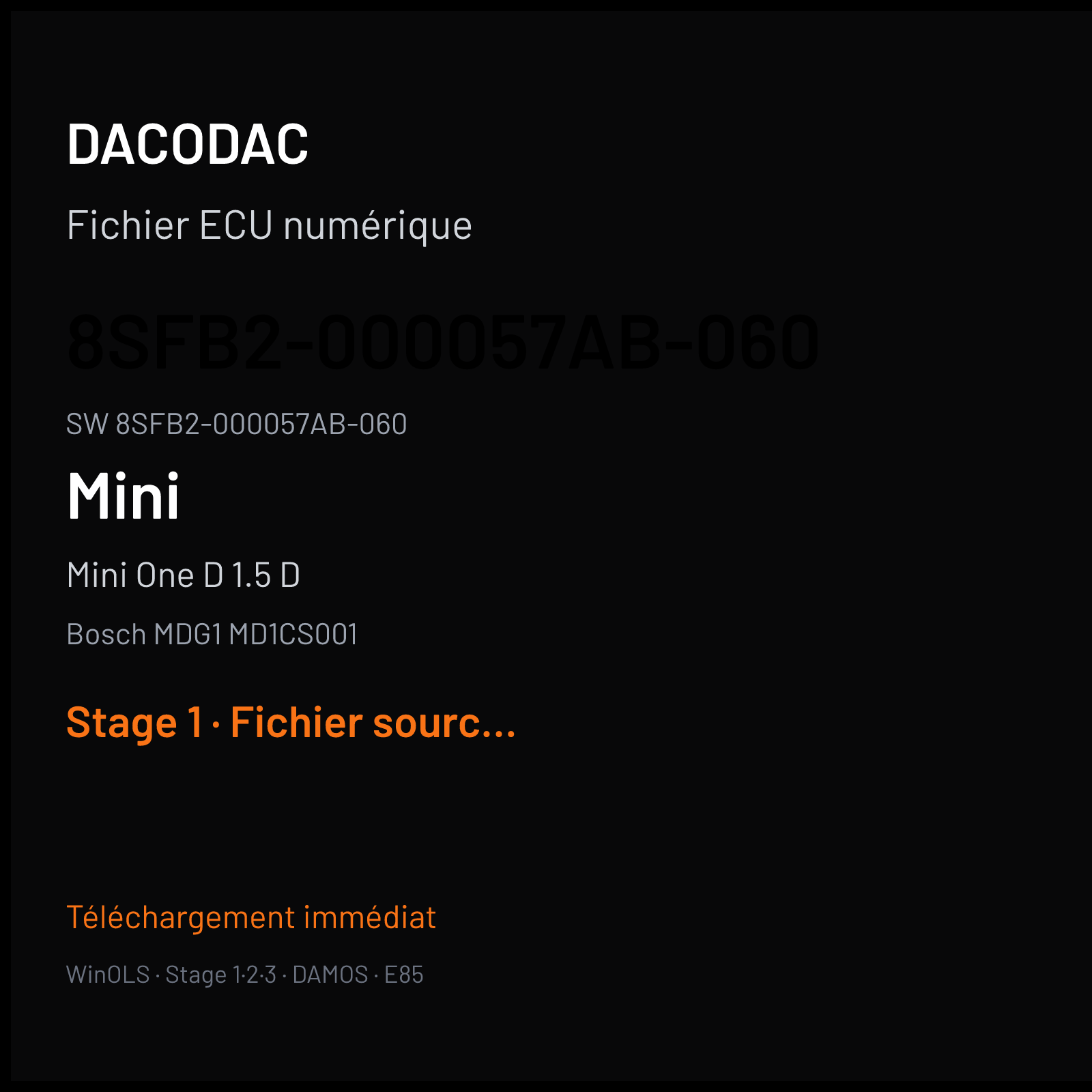 Mini One D 1.5 D (2018) — Bosch MDG1 MD1CS001 — 8SFB2-000057AB-060 · 8SFB2-000057AB-060 — Stage 1