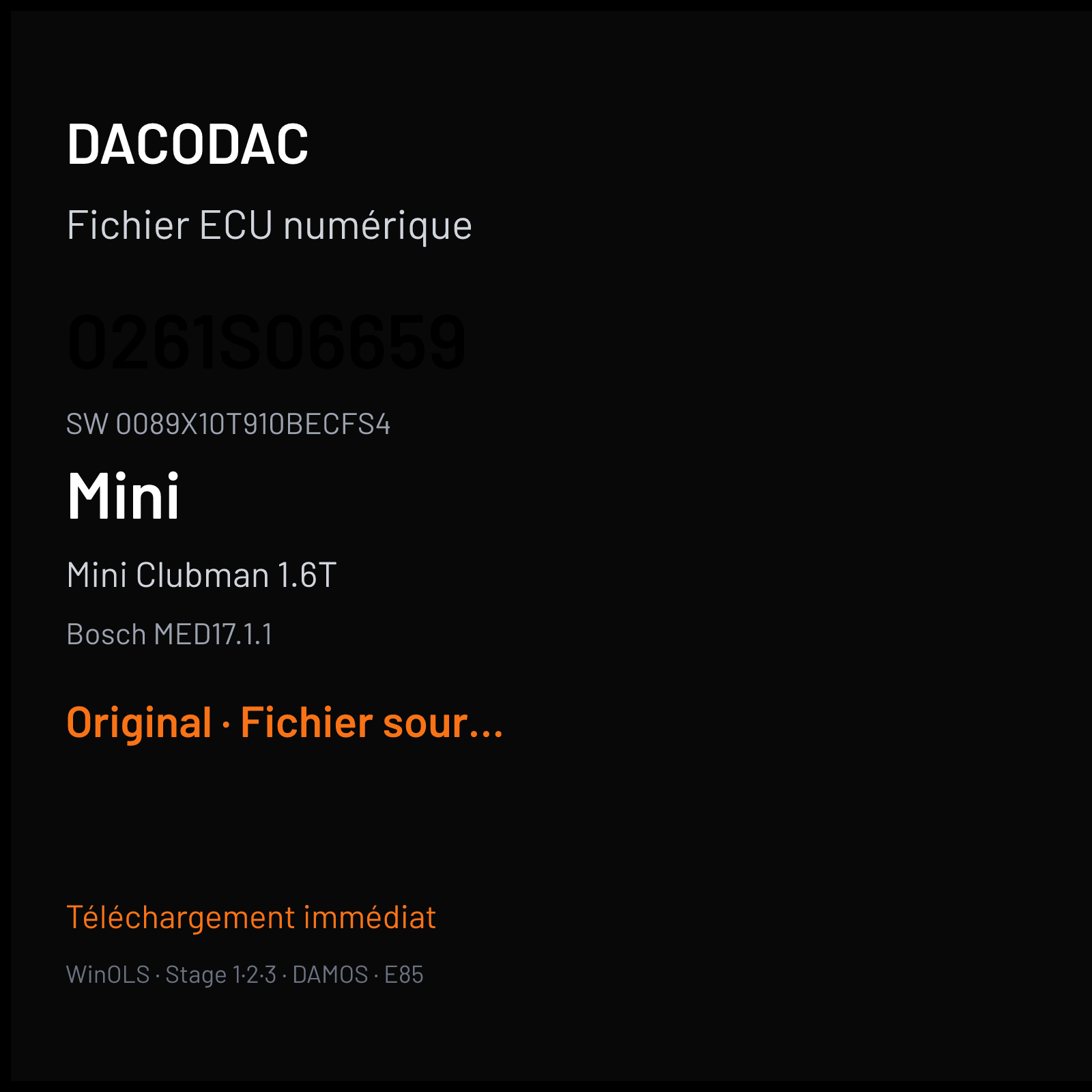 Mini Clubman 1.6T 184 ch — Bosch MED17.1.1 — 0261S06659 · 0089X10T910BECFS4 · 521151 — Original