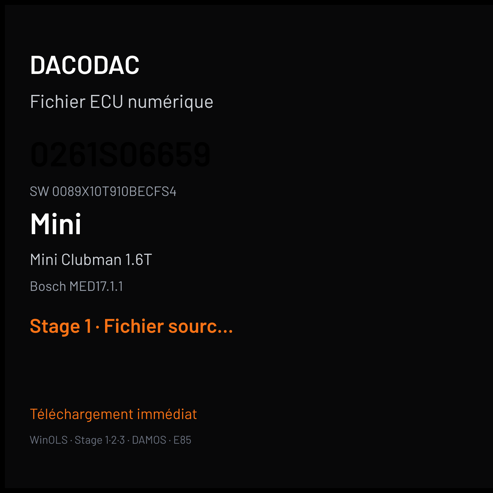 Mini Clubman 1.6T 184 ch — Bosch MED17.1.1 — 0261S06659 · 0089X10T910BECFS4 · 521151 — Stage 1