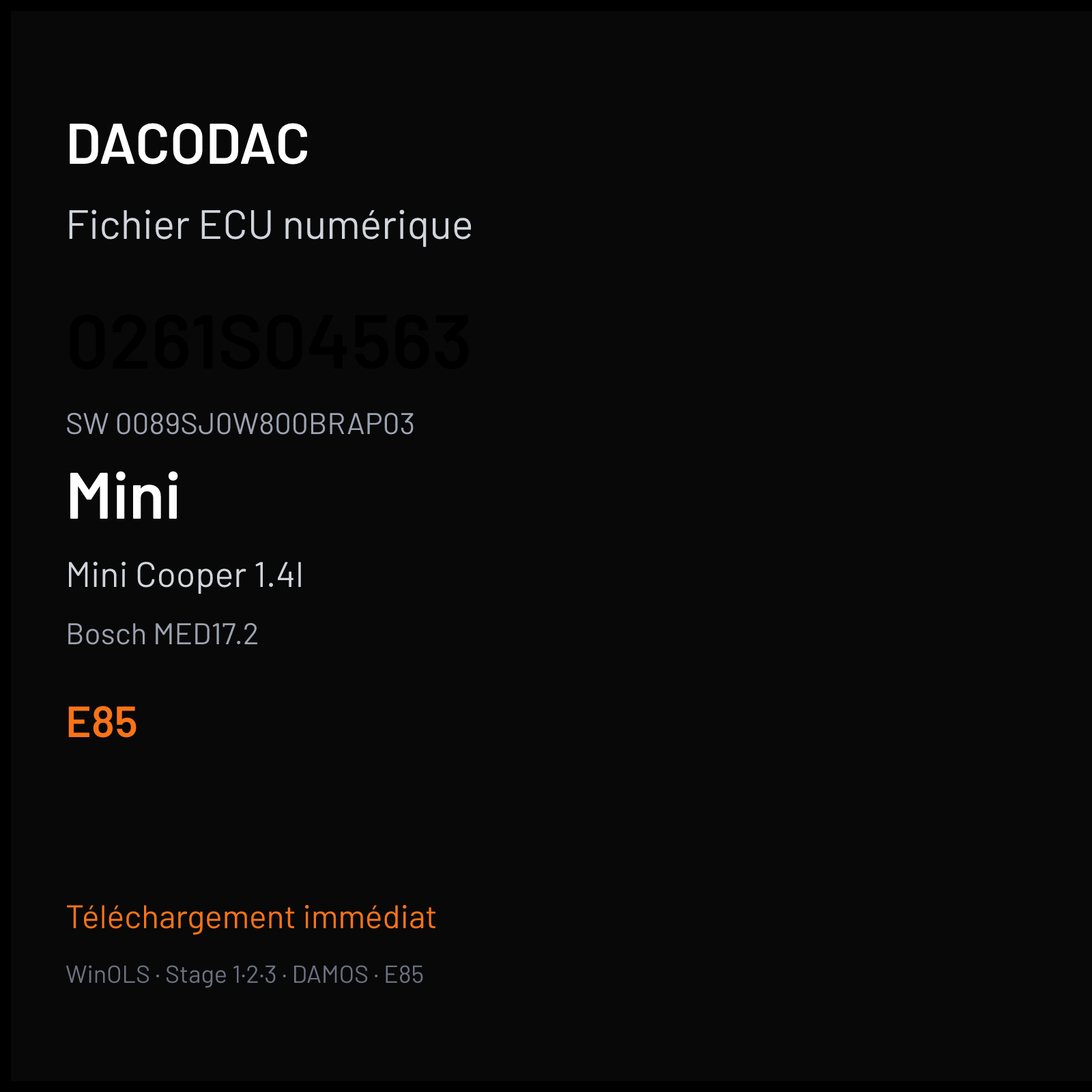 Mini Cooper 1.4l — Bosch MED17.2 — 0261S04563 · 0089SJ0W800BRAP03 · 1037395077 — E85