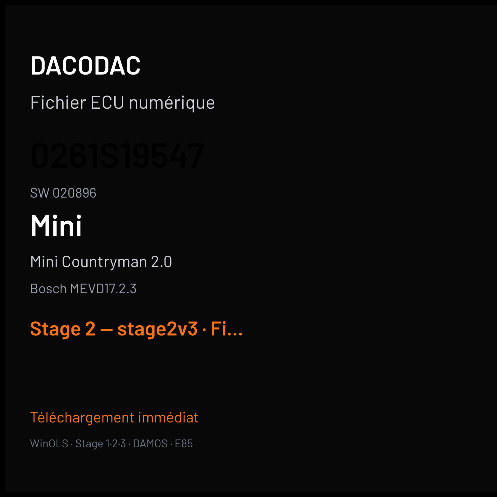 Mini Countryman 2.0 (2017) — Bosch MEVD17.2.3 — 0261S19547 · 020896 — Stage 2 — stage2v3