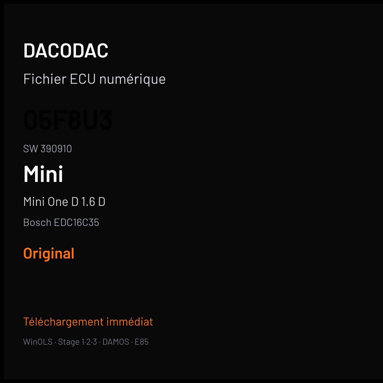 Mini One D 1.6 D (2010) — Bosch EDC16C35 — 05F8U3 · 390910 — Original