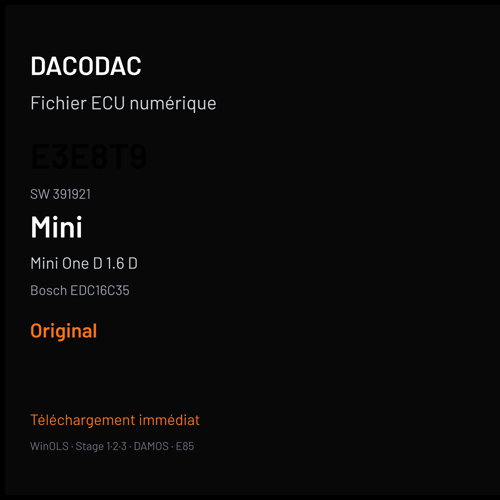 Mini One D 1.6 D (2008) — Bosch EDC16C35 — E3E8T9 · 391921 — Original