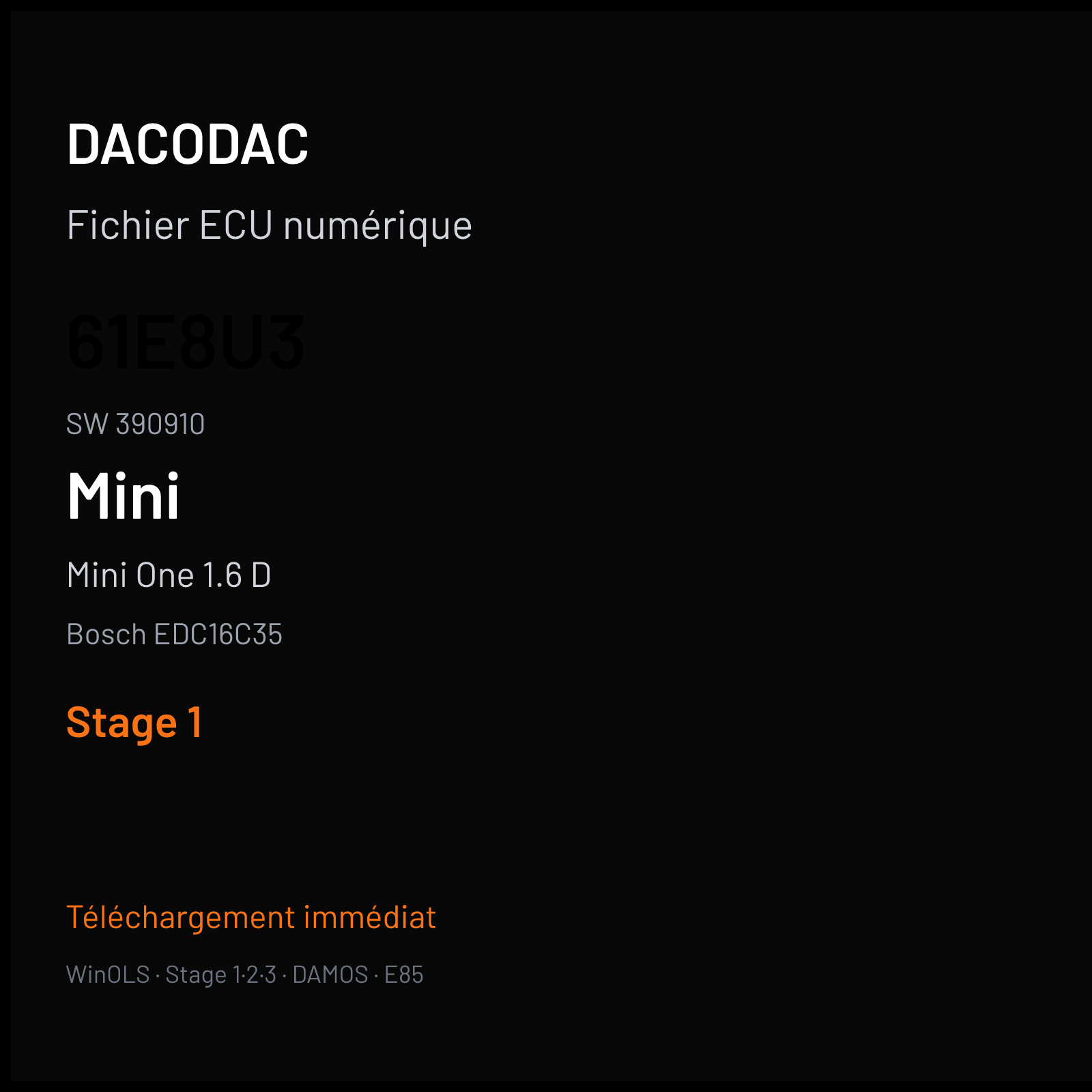 Mini One 1.6 D — Bosch EDC16C35 — 61E8U3 · 390910 — Stage 1