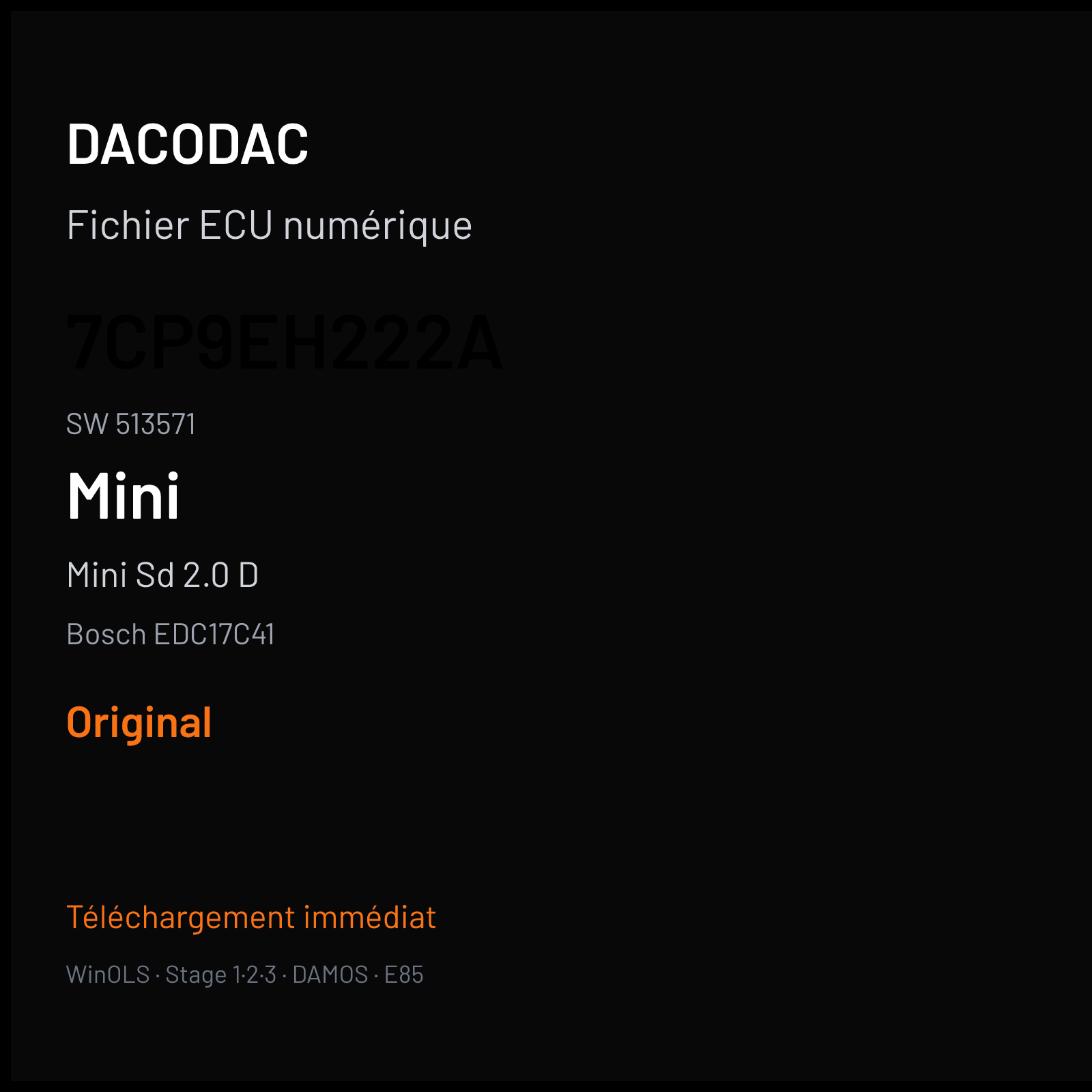Mini Sd 2.0 D (2011) — Bosch EDC17C41 — 7CP9EH222A · 513571 — Original