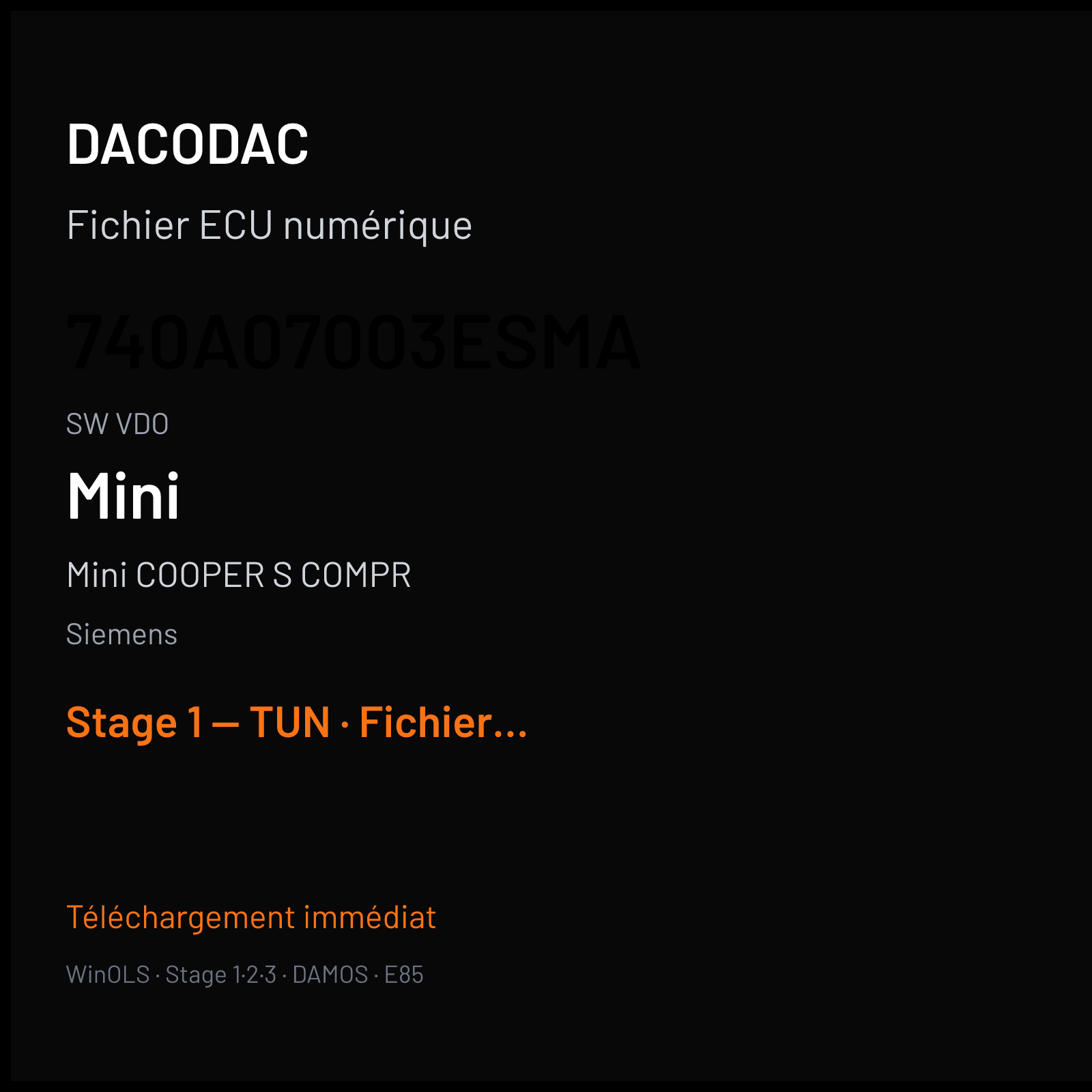 Mini Cooper S COMPR (2006) — Siemens — 740A07003ESMA · VDO — Stage 1 — TUN