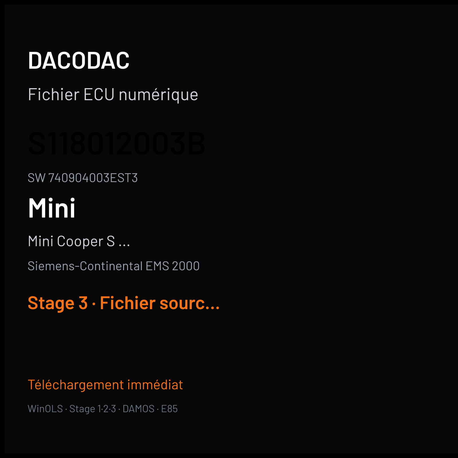 Mini Cooper S ... (2005) — Siemens-Continental EMS 2000 — S118012003B · 740904003EST3 — Stage 3