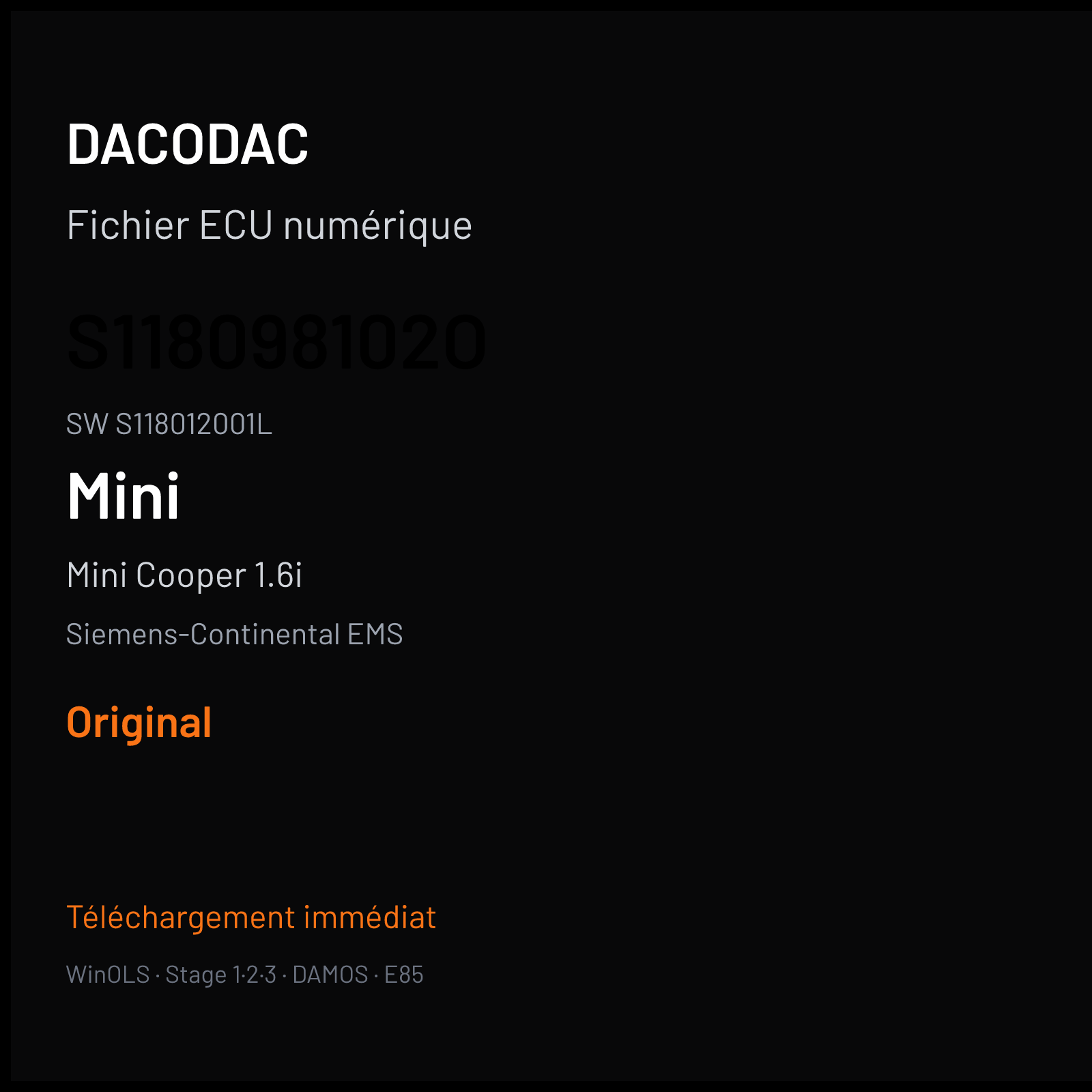 Mini Cooper 1.6i 115 ch (2005) — Siemens-Continental EMS — S118098102O · S118012001L · 740903003EHC2 — Original