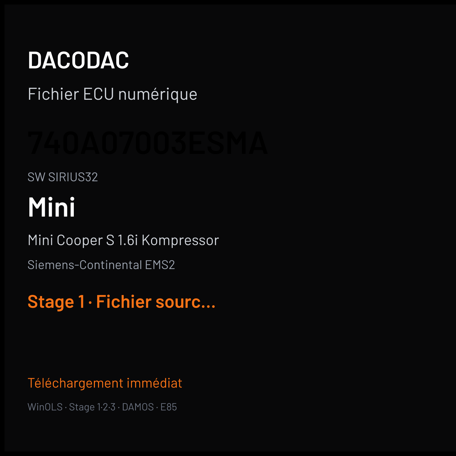 Mini Cooper S 1.6i Kompressor (2005) — Siemens-Continental EMS2 — 740A07003ESMA · SIRIUS32 — Stage 1