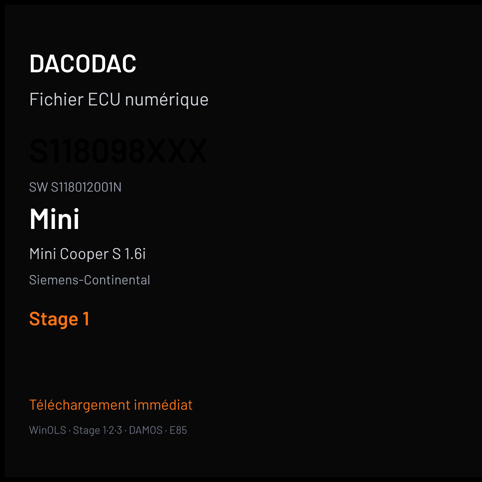 Mini Cooper S 1.6i 163 ch (2003) — Siemens-Continental — S118098xxx · S118012001N · 740904003EWS3 — Stage 1