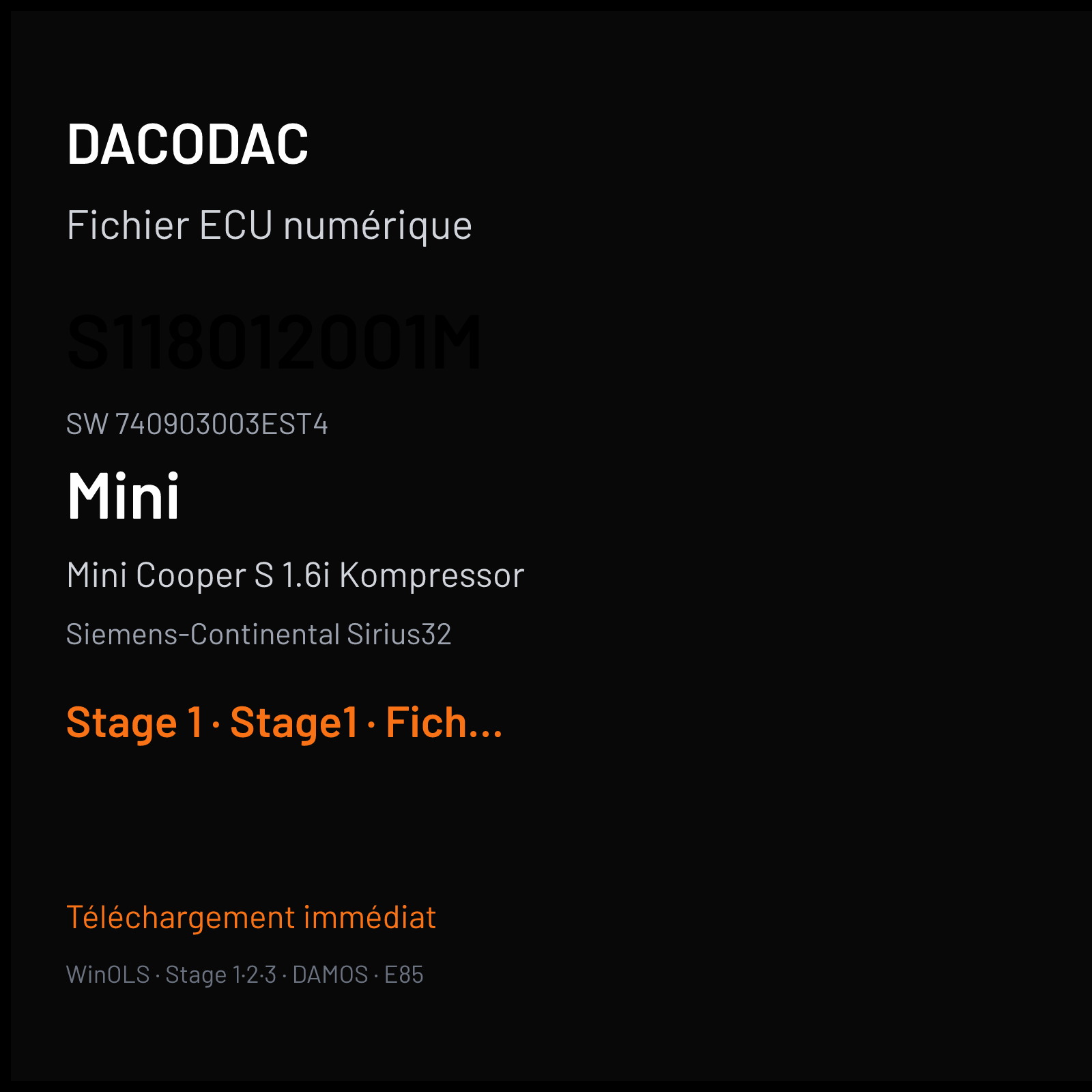 Mini Cooper S 1.6i Kompressor (2003) — Siemens-Continental Sirius32 — S118012001M · 740903003EST4 — Stage 1