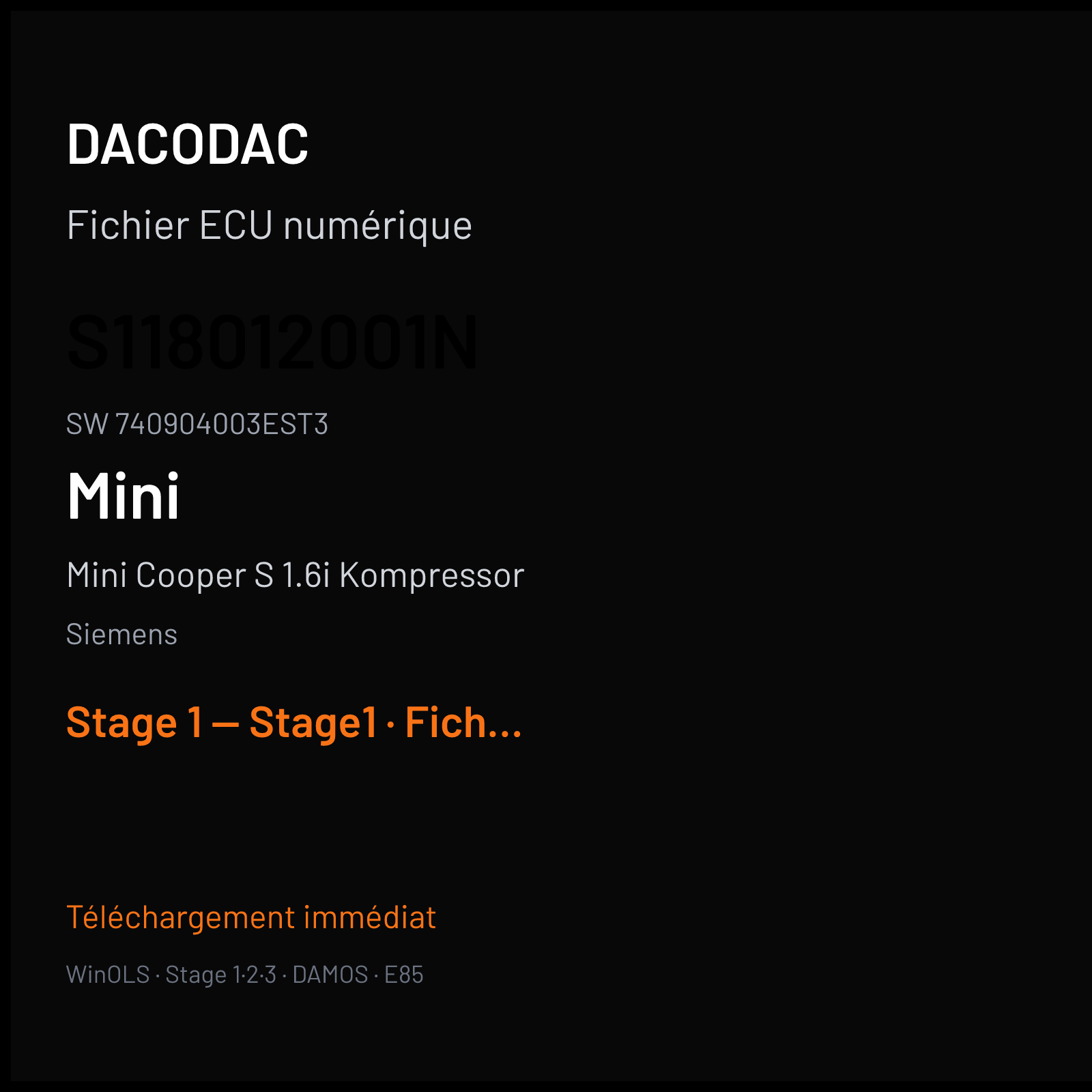 Mini Cooper S 1.6i Kompressor (2006) — Siemens — S118012001N · 740904003EST3 — Stage 1 — Stage1