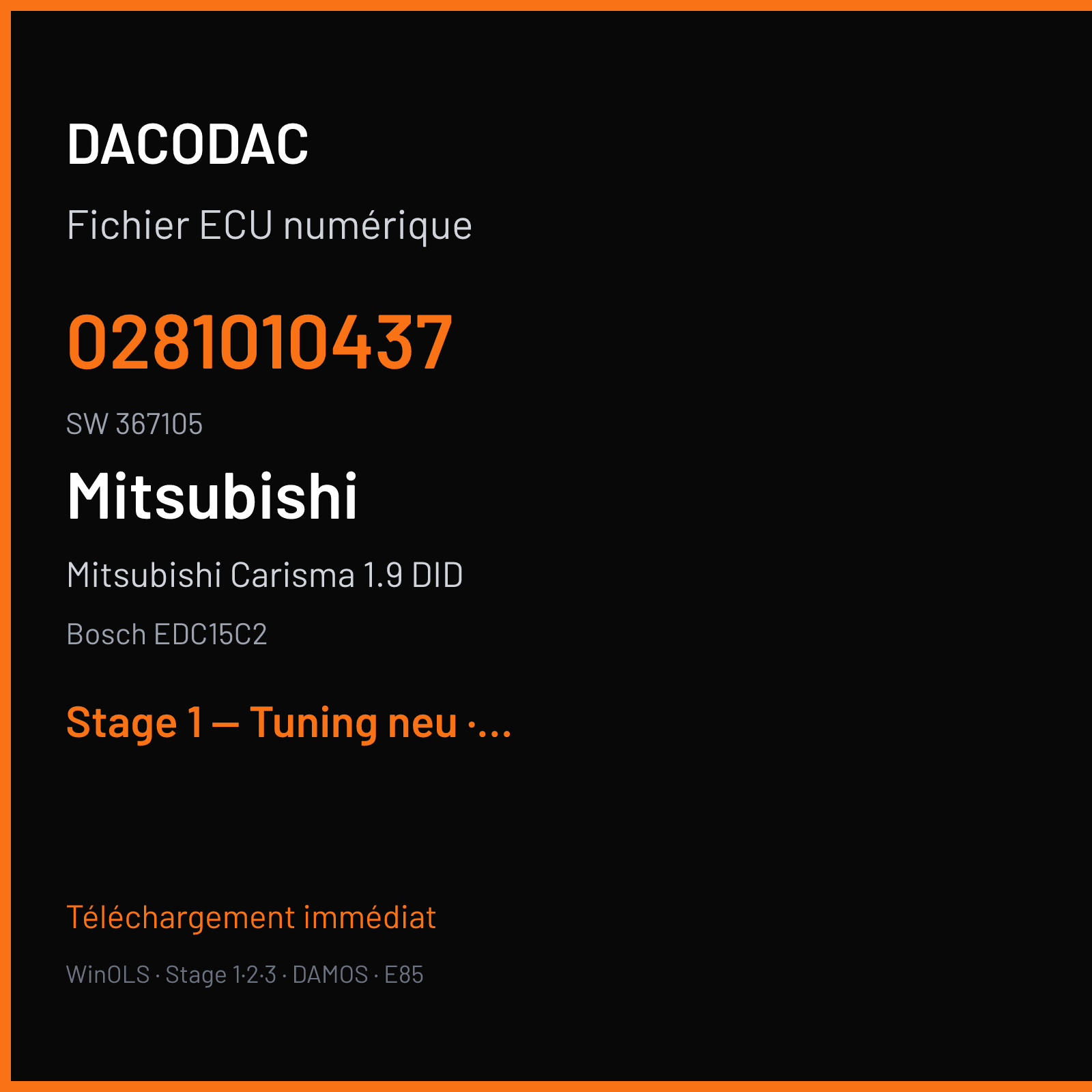 Mitsubishi Carisma 1.9 DID — Bosch EDC15C2 — 0281010437 · 367105 — Stage 1 — Tuning neu