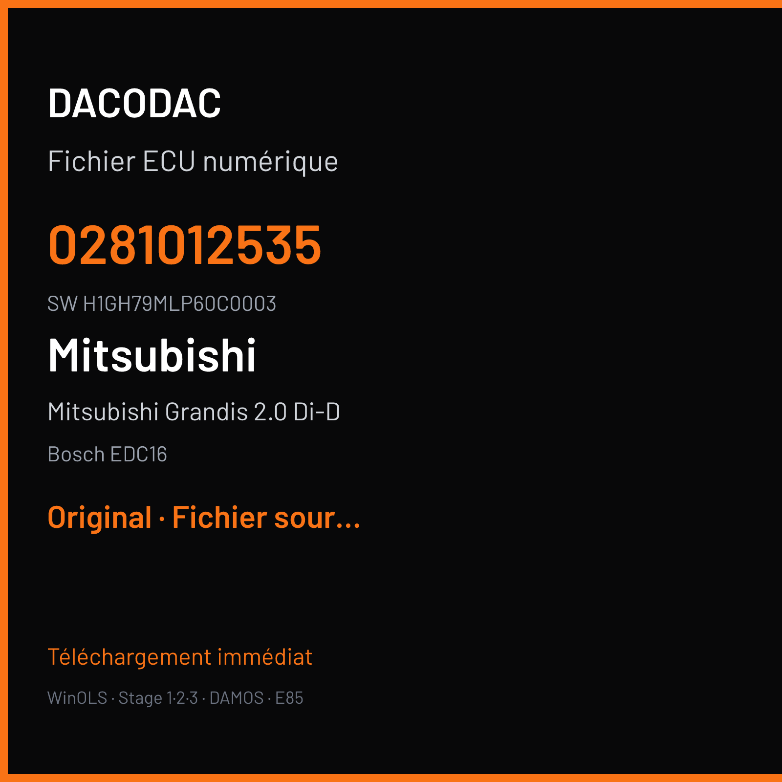 Mitsubishi Grandis 2.0 Di-D 136 ch (2007) — Bosch EDC16 — 0281012535 · H1GH79MLP60C0003 · 386353 — Original