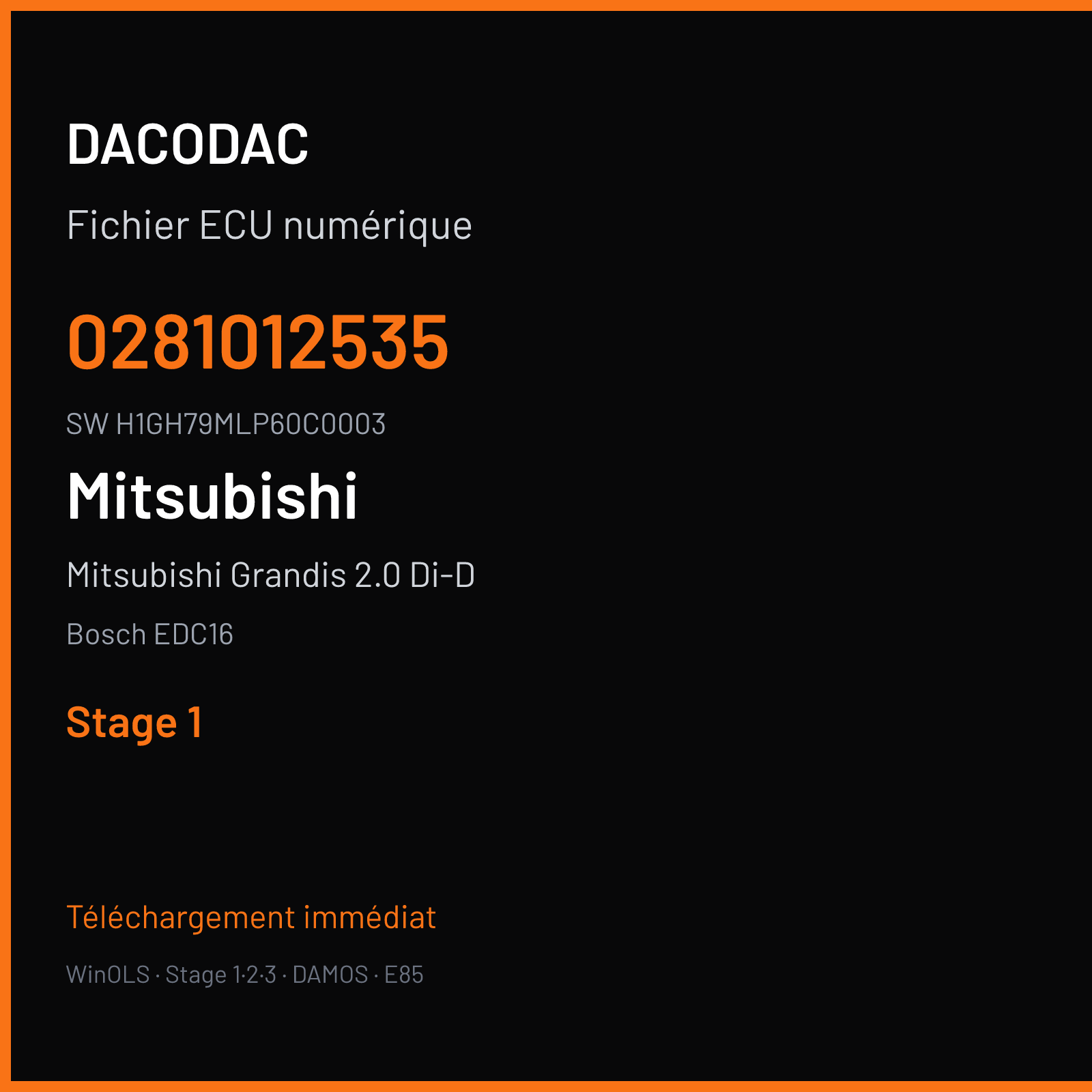 Mitsubishi Grandis 2.0 Di-D 136 ch (2007) — Bosch EDC16 — 0281012535 · H1GH79MLP60C0003 · 386353 — Stage 1