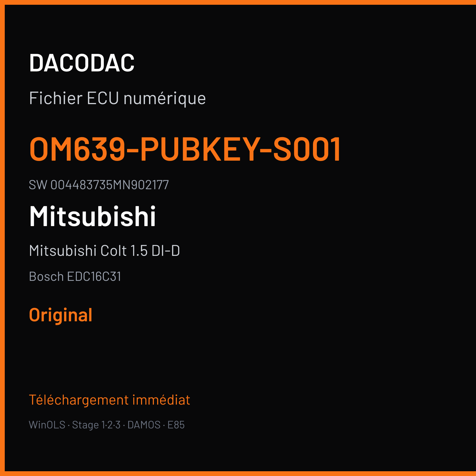 Mitsubishi Colt 1.5 DI-D 95 ch (2006) — Bosch EDC16C31 — OM639-PubKey-S001 · 004483735MN902177 · 372564 — Original