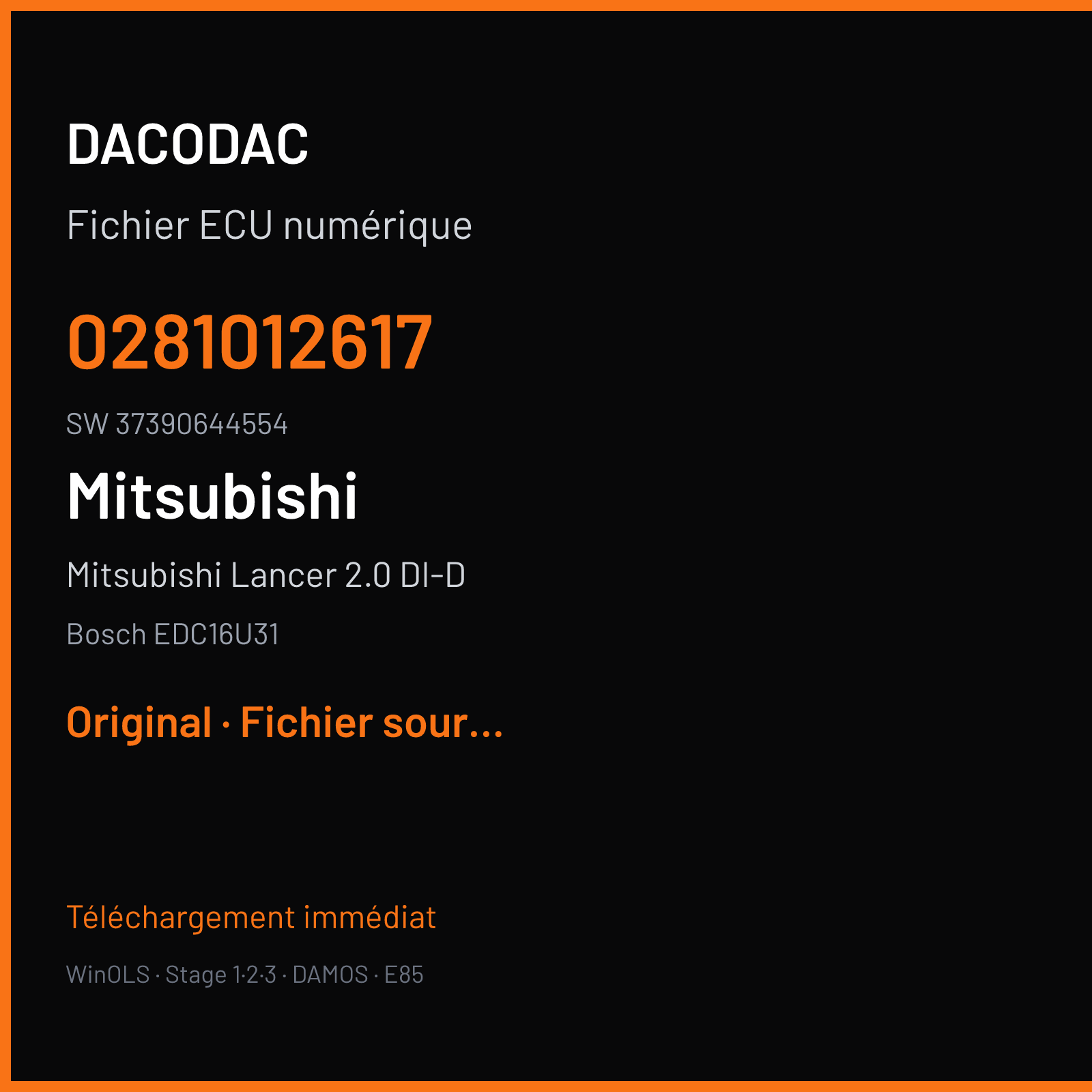 Mitsubishi Lancer 2.0 DI-D 140 ch (2008) — Bosch EDC16U31 — 0281012617 · 37390644554 · 1037390644 554HF541 — Original