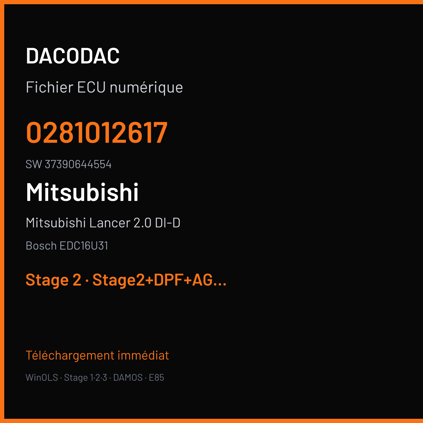Mitsubishi Lancer 2.0 DI-D 140 ch — Bosch EDC16U31 — 0281012617 · 37390644554 · 1037390644 554HF541 — Stage 2