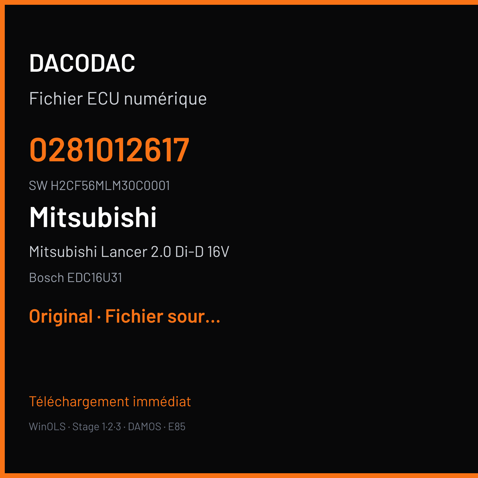 Mitsubishi Lancer 2.0 Di-D 16V 140 ch (2011) — Bosch EDC16U31 — 0281012617 · H2CF56MLM30C0001 · 500124 — Original