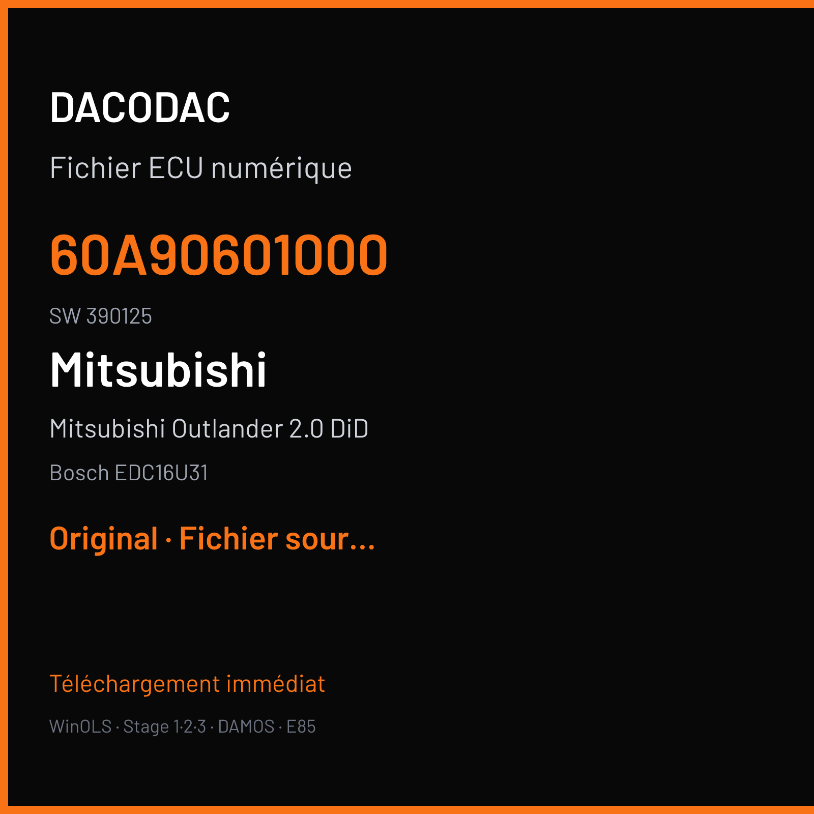 Mitsubishi Outlander 2.0 DiD (2007) — Bosch EDC16U31 — 60A90601000 · 390125 — Original