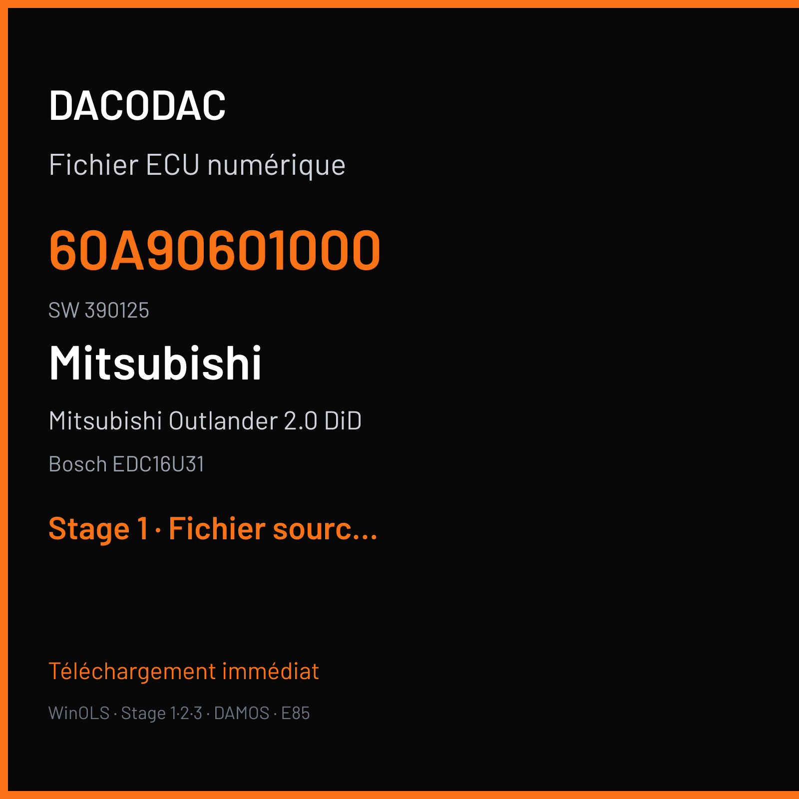 Mitsubishi Outlander 2.0 DiD (2007) — Bosch EDC16U31 — 60A90601000 · 390125 — Stage 1
