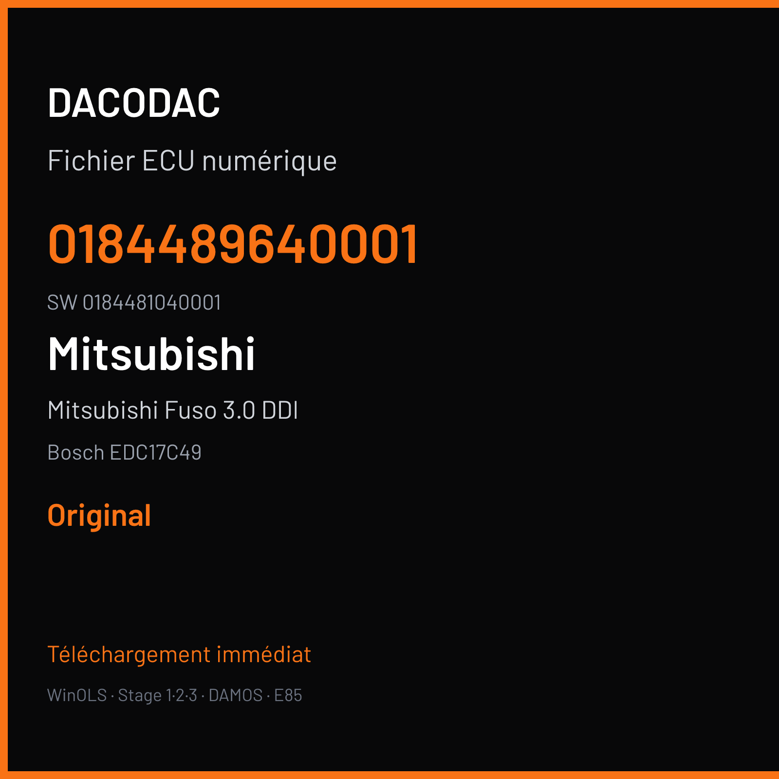 Mitsubishi Fuso 3.0 DDI 175 ch (2016) — Bosch EDC17C49 — 0184489640001 · 0184481040001 · 549498 — Original