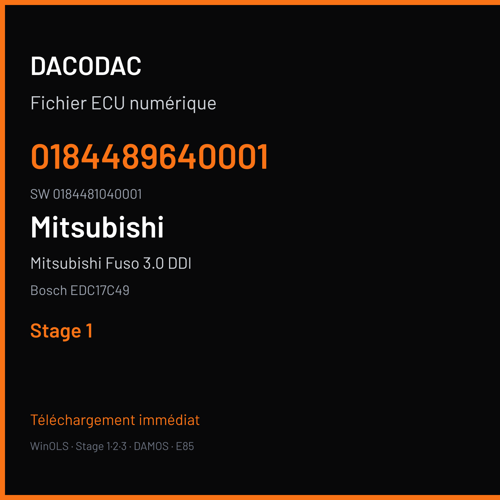 Mitsubishi Fuso 3.0 DDI 175 ch (2016) — Bosch EDC17C49 — 0184489640001 · 0184481040001 · 549498 — Stage 1