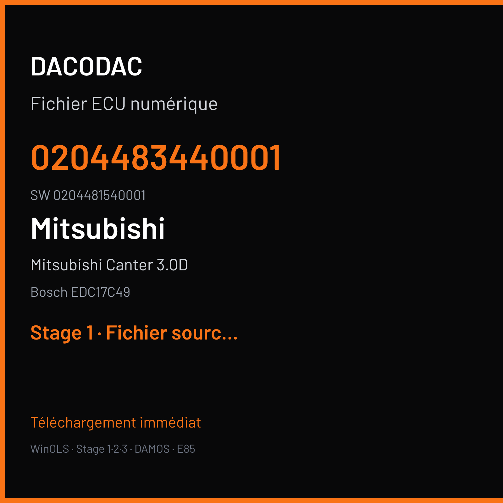 Mitsubishi Canter 3.0D 130 ch (2020) — Bosch EDC17C49 — 0204483440001 · 0204481540001 · 560183 — Stage 1