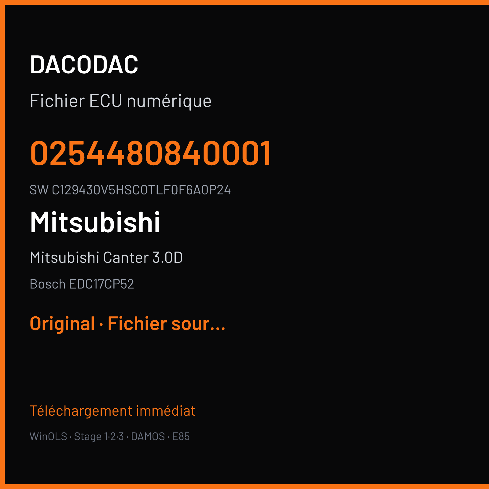 Mitsubishi Canter 3.0D 175 ch (2012) — Bosch EDC17CP52 — 0254480840001 · C129430V5HSC0TLF0F6A0P24 · 546164 — Original