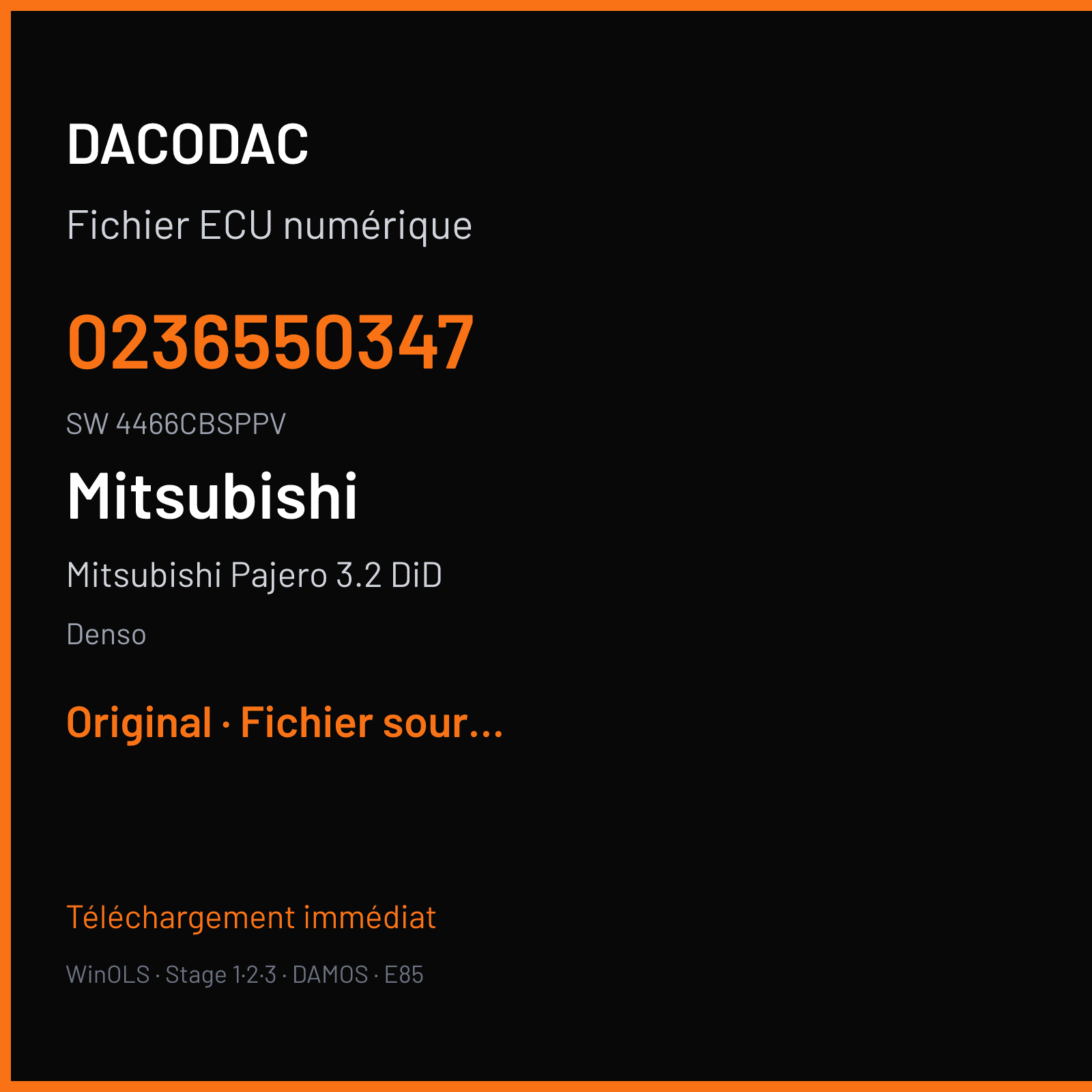 Mitsubishi Pajero 3.2 DiD 165 ch (2006) — Denso — 0236550347 · 4466CBSPPV · CMD039 — Original