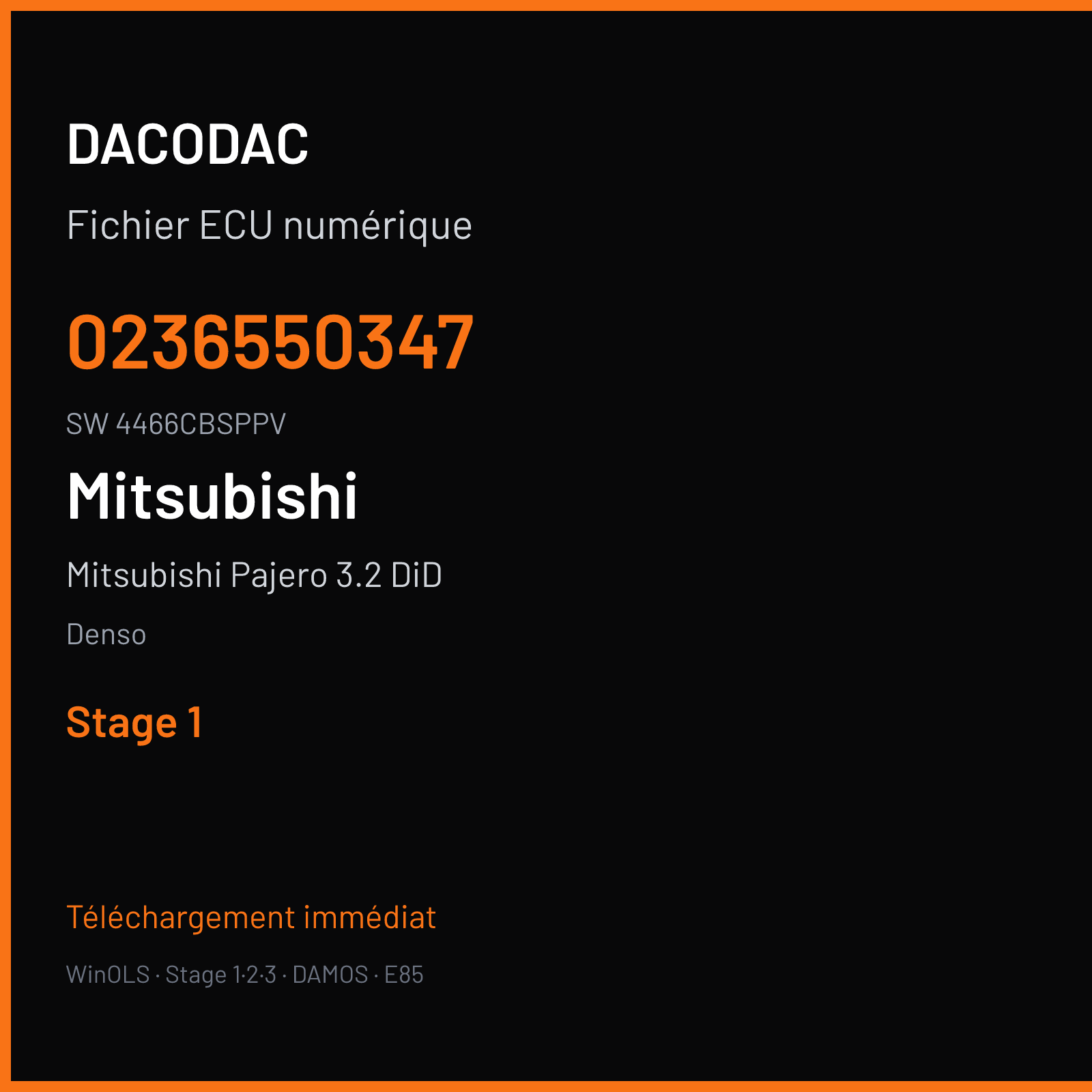 Mitsubishi Pajero 3.2 DiD 165 ch (2006) — Denso — 0236550347 · 4466CBSPPV · CMD039 — Stage 1