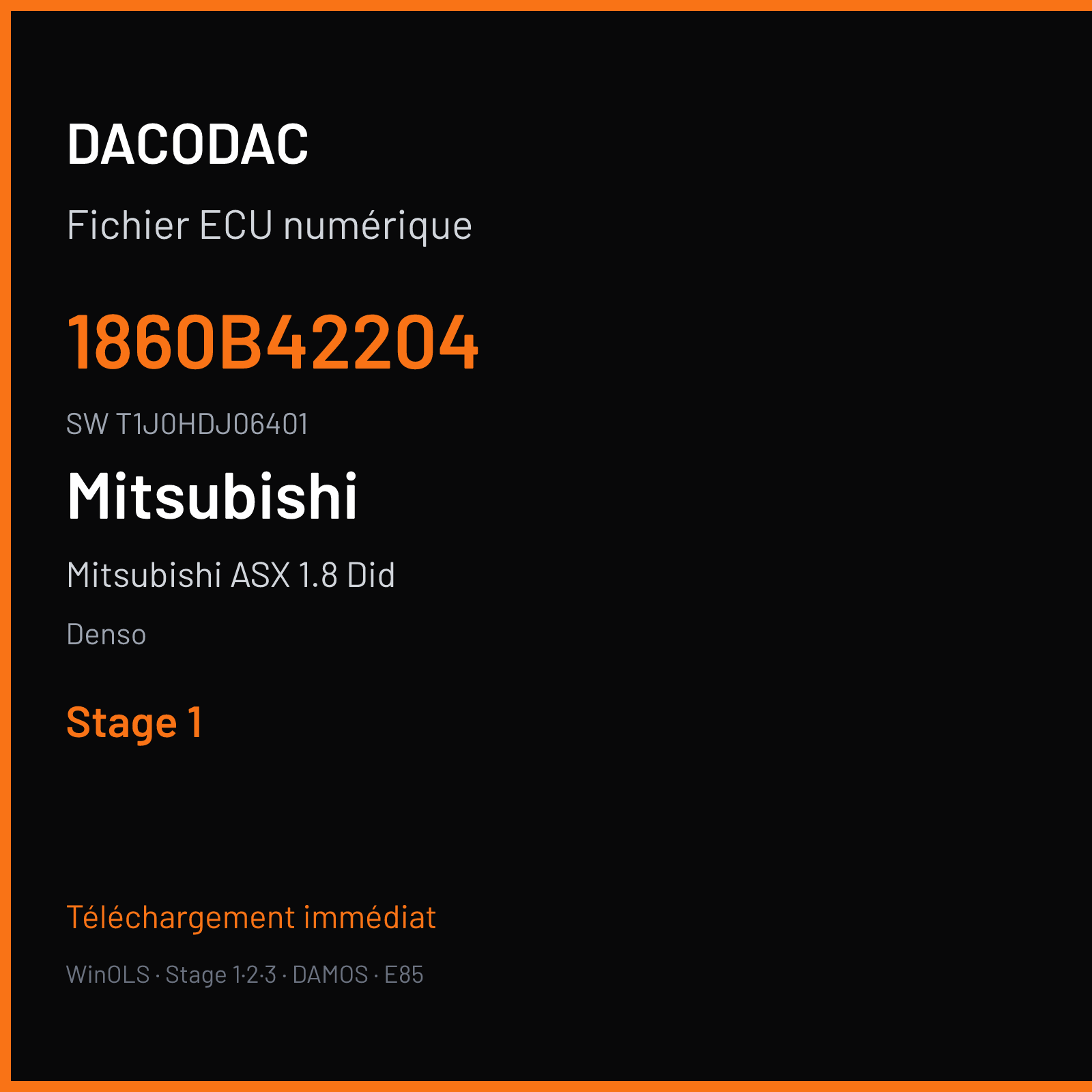 Mitsubishi ASX 1.8 Did 116 ch — Denso — 1860B42204 · T1J0HDJ06401 · H14YRA6 RA6 — Stage 1