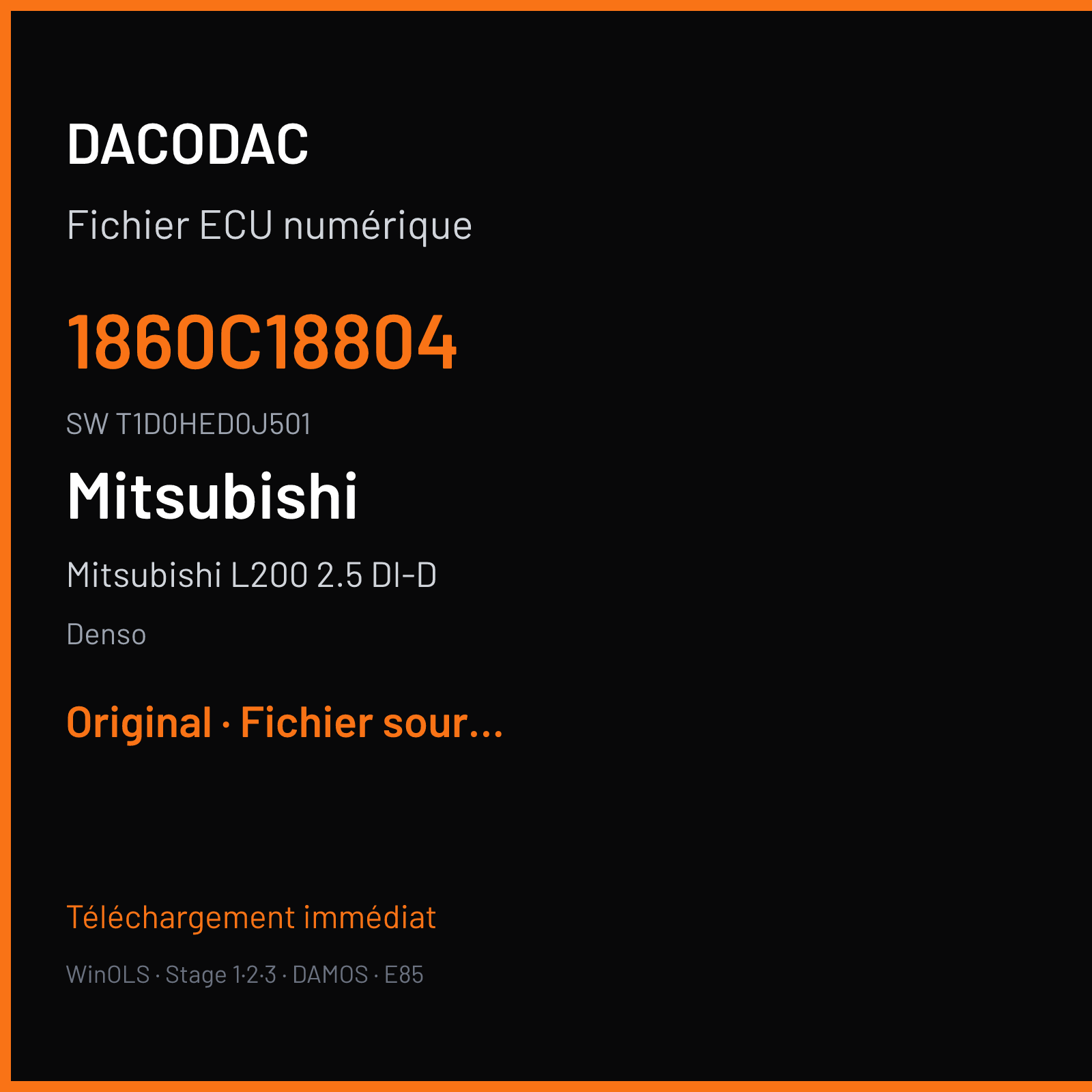 Mitsubishi L200 2.5 DI-D 178 ch (2014) — Denso — 1860C18804 · T1D0HED0J501 · H19ERA6 SH7058 — Original