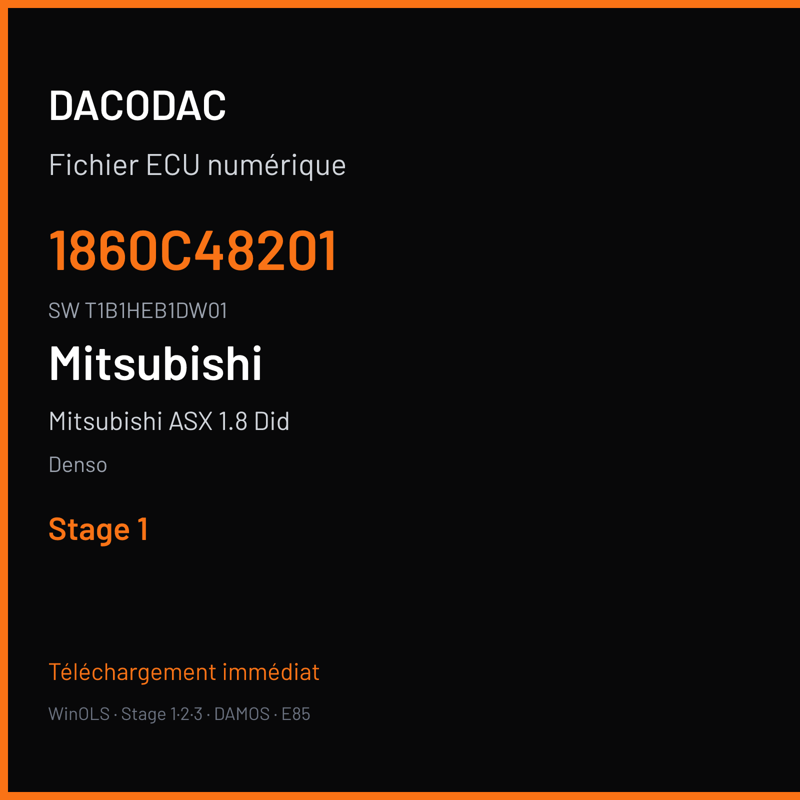 Mitsubishi ASX 1.8 Did 114 ch — Denso — 1860C48201 · T1B1HEB1DW01 · H18ORA6 RA6 — Stage 1