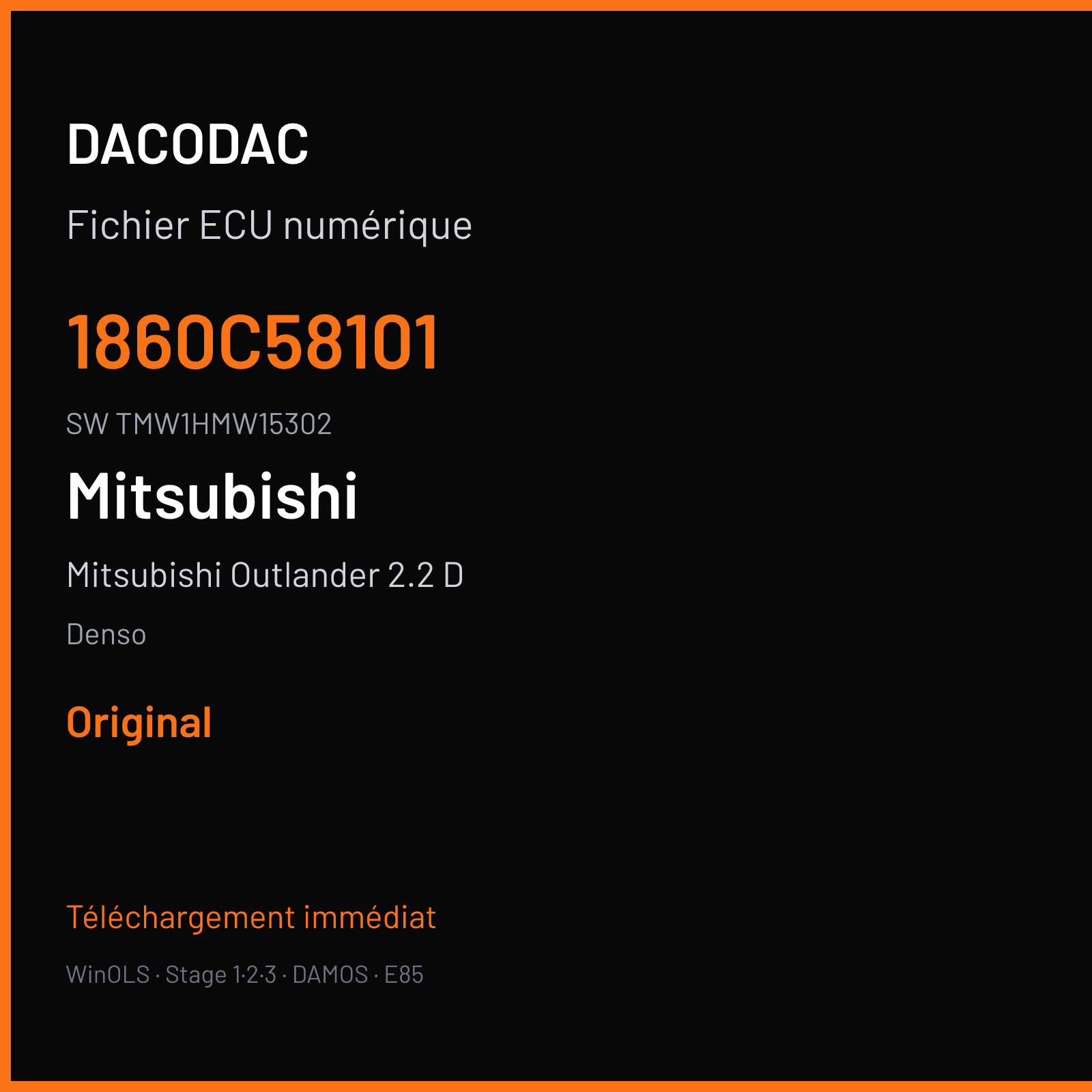 Mitsubishi Outlander 2.2 D 150 ch — Denso — 1860C58101 · TMW1HMW15302 · H1AI45W RA6 — Original