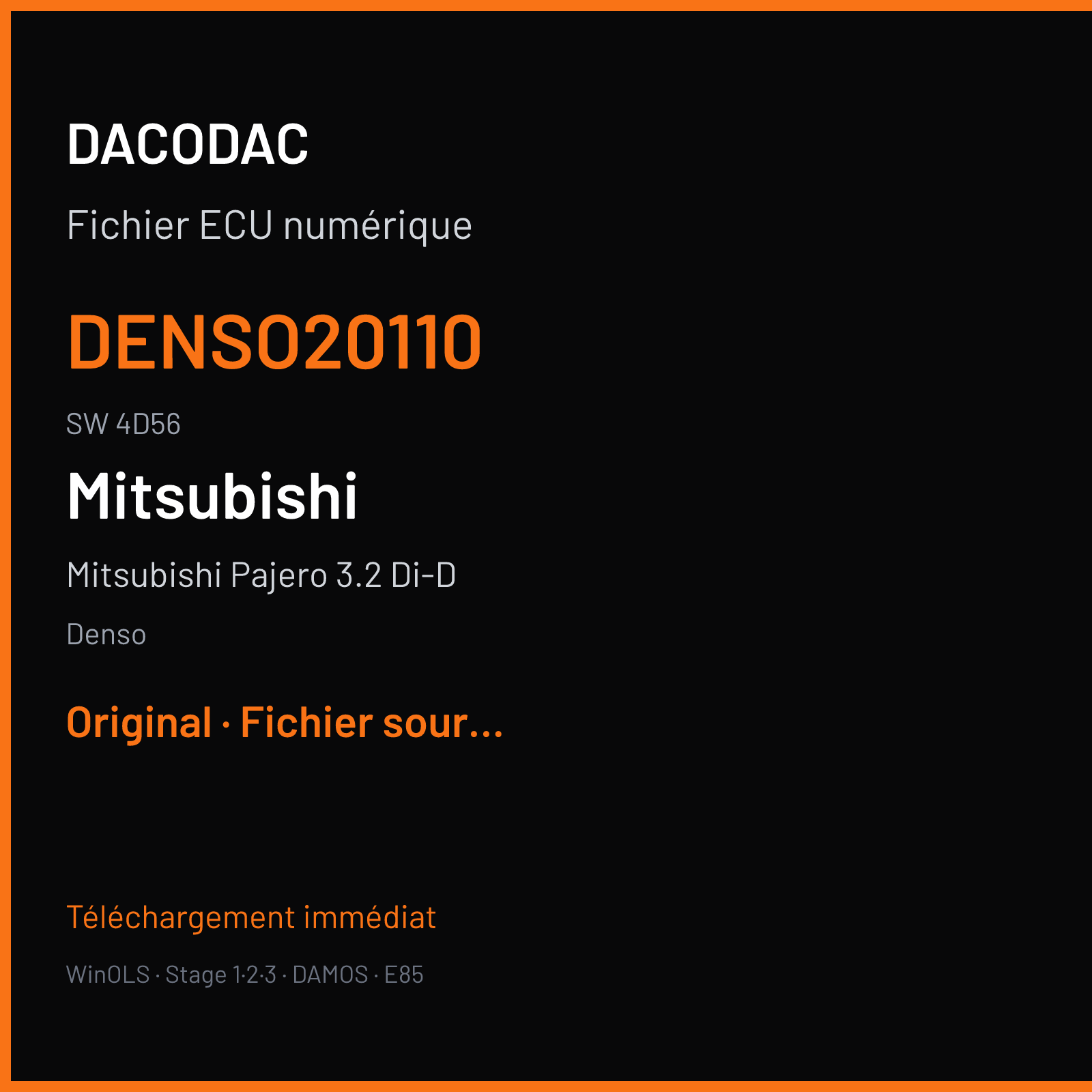 Mitsubishi Pajero 3.2 Di-D 170 ch (2008) — Denso — DENSO20110 · 4D56 · STEP4 H14B4D56T9L3HBL32203 SH — Original