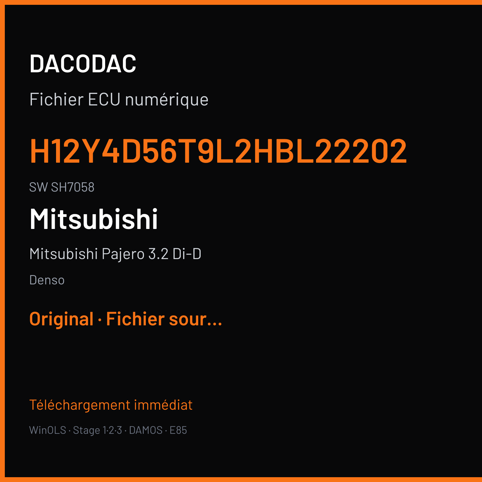 Mitsubishi Pajero 3.2 Di-D 170 ch (2008) — Denso — H12Y4D56T9L2HBL22202 · SH7058 — Original