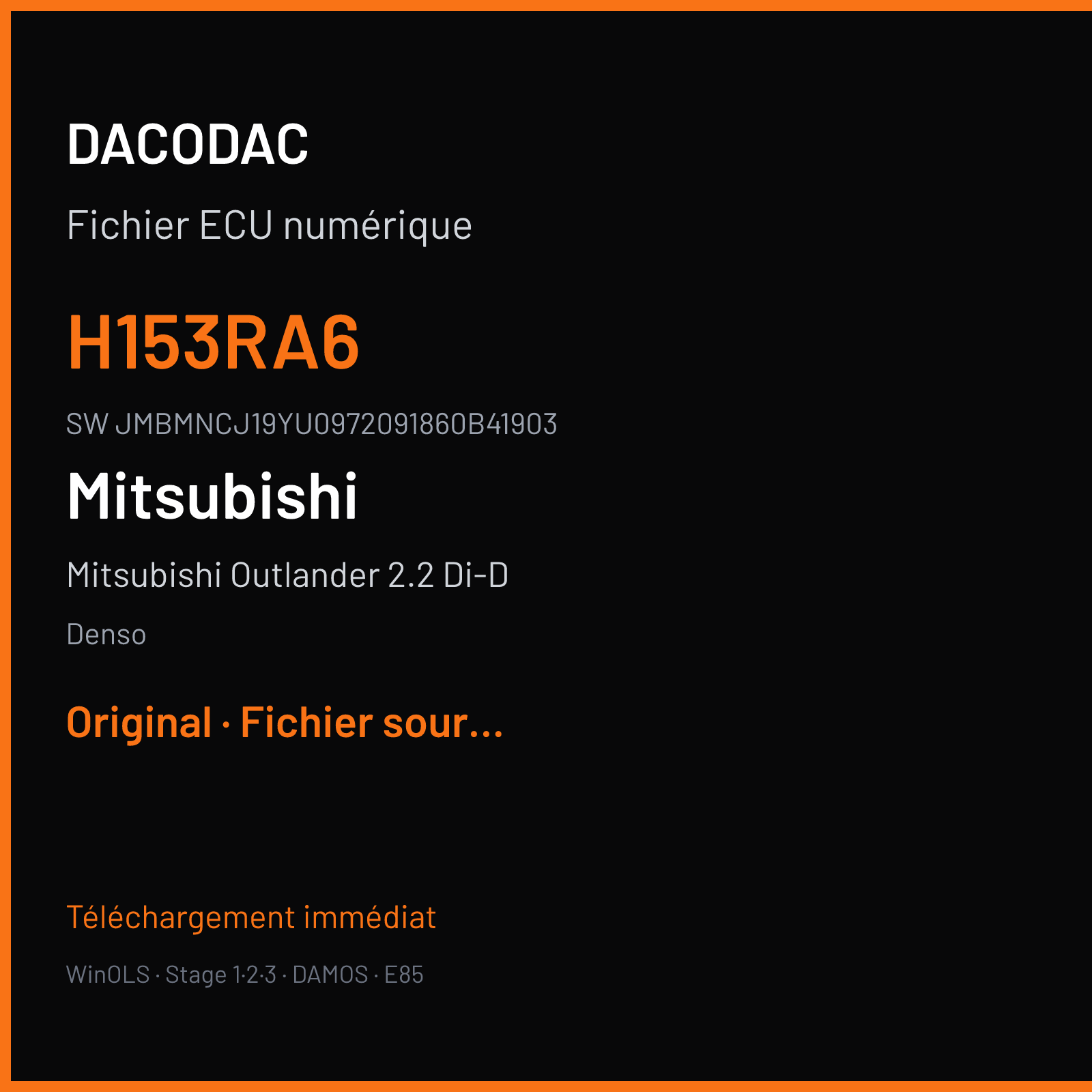 Mitsubishi Outlander 2.2 Di-D 177 ch (2011) — Denso — H153RA6 · JMBMNCJ19YU0972091860B41903 · H153RA6 Undefined — Original