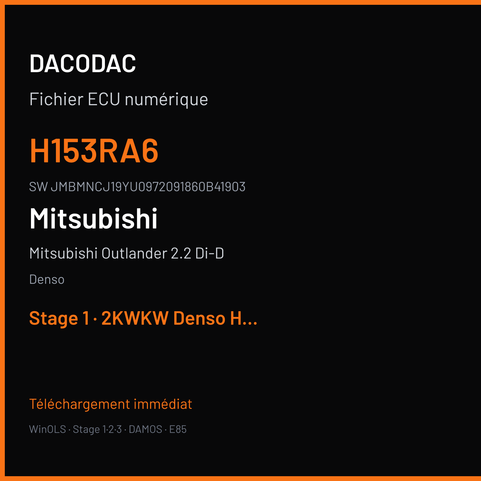 Mitsubishi Outlander 2.2 Di-D 177 ch (2011) — Denso — H153RA6 · JMBMNCJ19YU0972091860B41903 · H153RA6 Undefined .Mitsubishi Outlander 2.2 Di-D 2011 Turbo-Diesel 130 — Stage 1